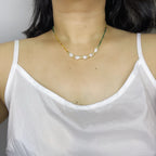 Handmade Green Orange Gradient Crystal Bead Necklace | Baroque Freshwater Pearl Gold Flower Spacer Luxe