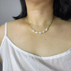 Handmade Green Orange Gradient Crystal Bead Necklace | Baroque Freshwater Pearl Gold Flower Spacer Luxe