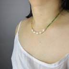Handmade Green Orange Gradient Crystal Bead Necklace | Baroque Freshwater Pearl Gold Flower Spacer Luxe
