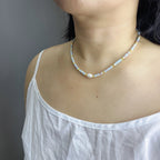 Handmade Grey & Blush Heishi Disc Choker Necklace | Baroque Freshwater Pearl Center Gold Spacer Minimal