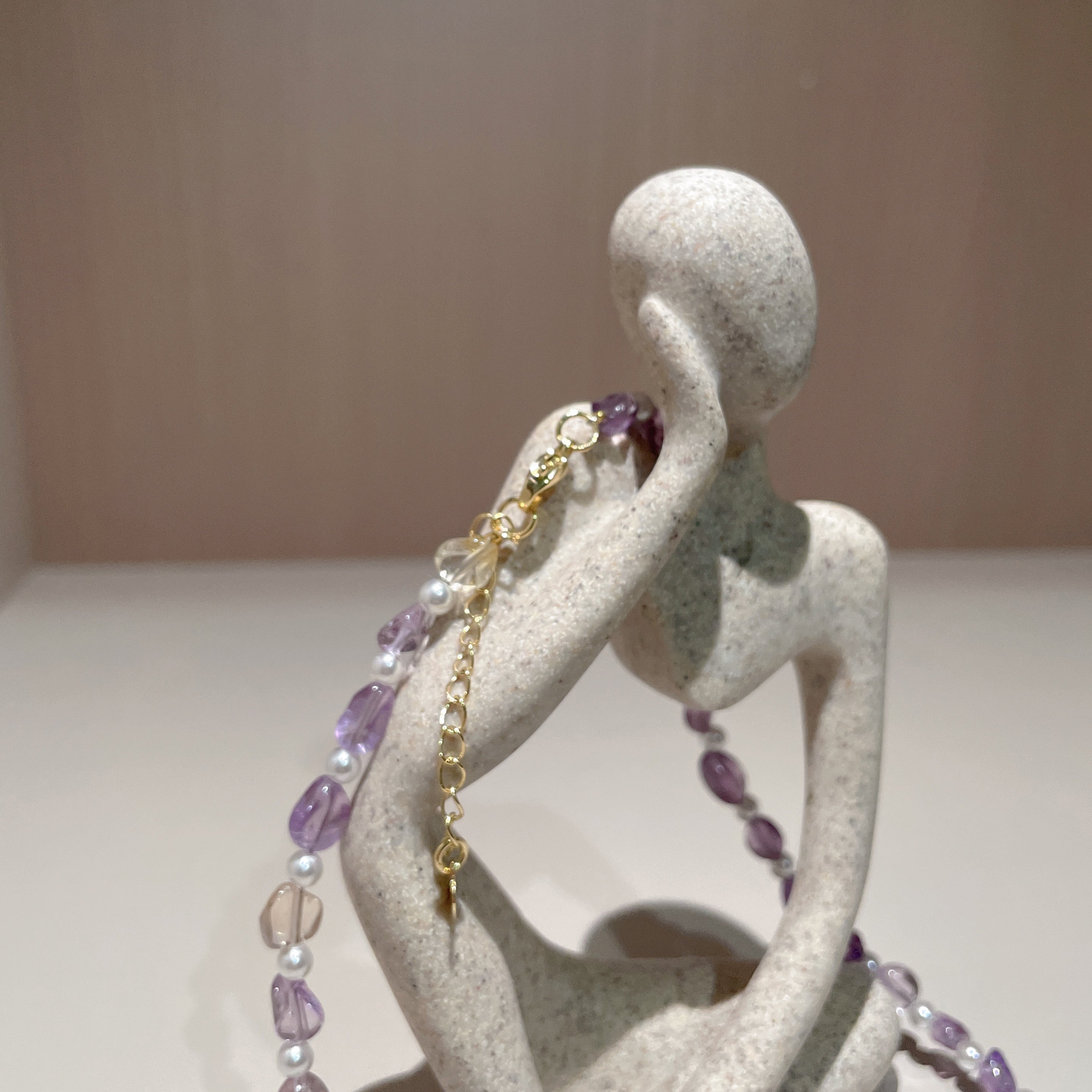 Handmade Amethyst & Citrine Crystal Baroque Pearl Beaded Necklace | Purple Yellow Natural Stone Luxe
