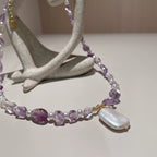 Handmade Amethyst & Citrine Crystal Baroque Pearl Beaded Necklace | Purple Yellow Natural Stone Luxe