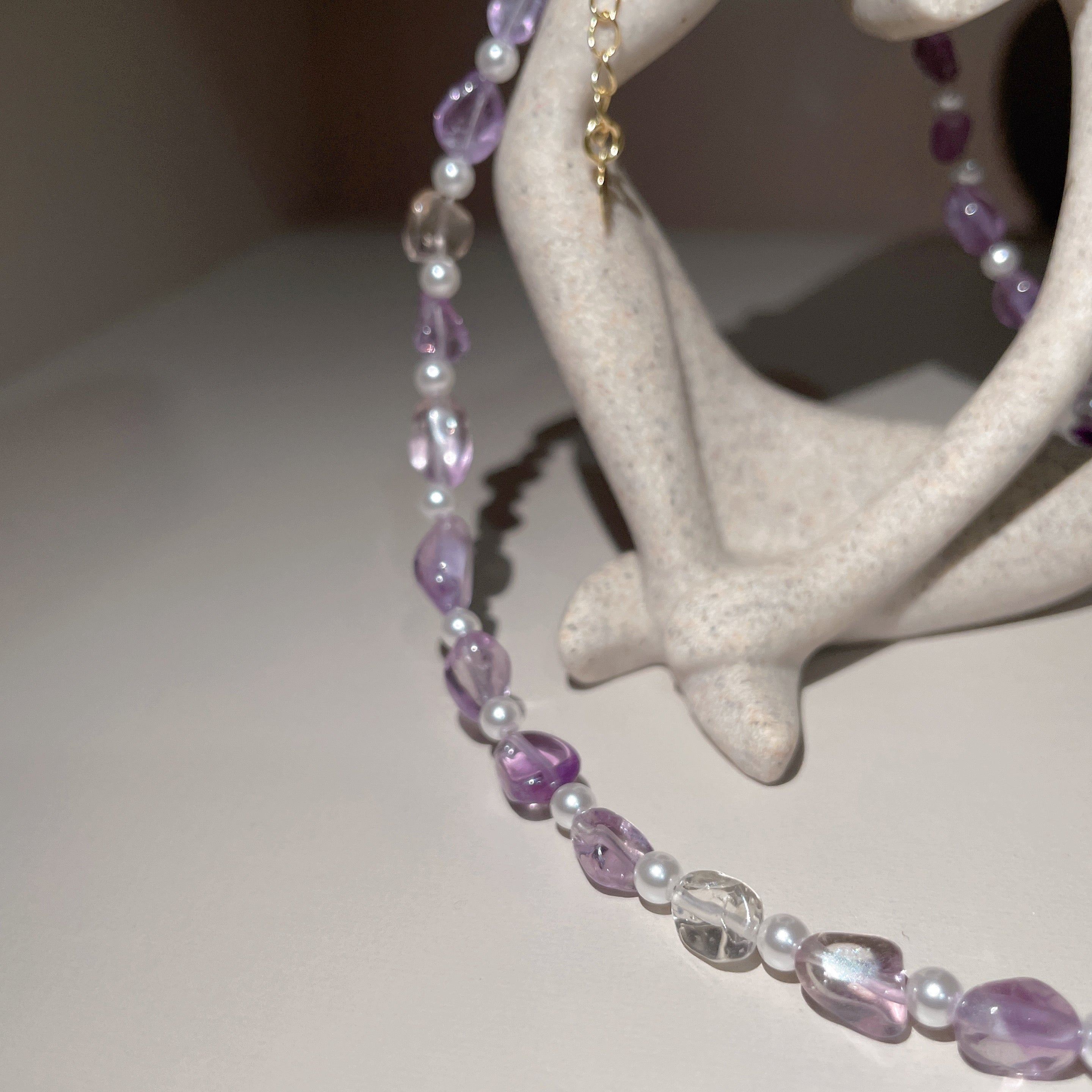 Handmade Amethyst & Citrine Crystal Baroque Pearl Beaded Necklace | Purple Yellow Natural Stone Luxe