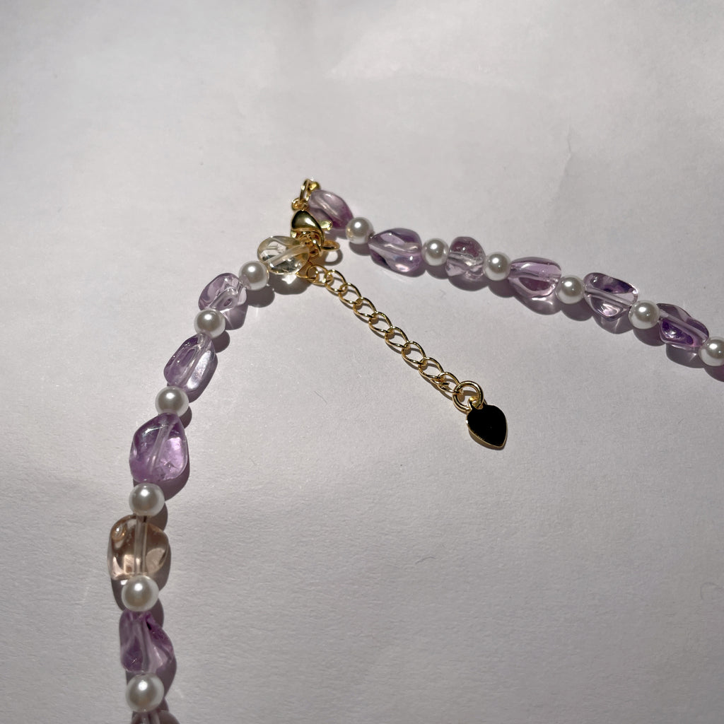 Handmade Amethyst & Citrine Crystal Baroque Pearl Beaded Necklace | Purple Yellow Natural Stone Luxe