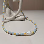 Handmade Grey & Blush Heishi Disc Choker Necklace | Baroque Freshwater Pearl Center Gold Spacer Minimal