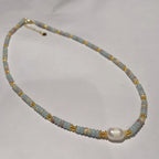 Handmade Grey & Blush Heishi Disc Choker Necklace | Baroque Freshwater Pearl Center Gold Spacer Minimal