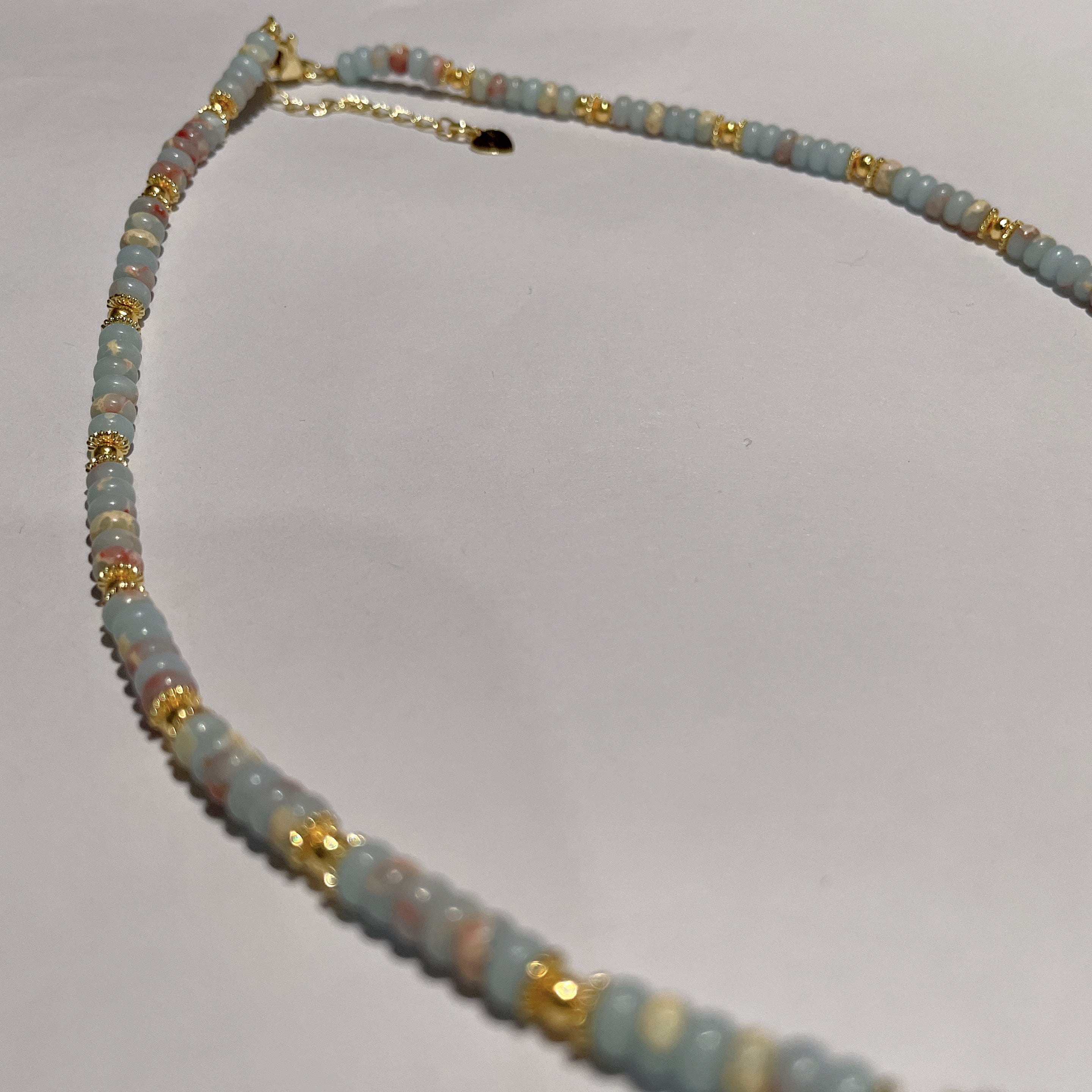 Handmade Grey & Blush Heishi Disc Choker Necklace | Baroque Freshwater Pearl Center Gold Spacer Minimal
