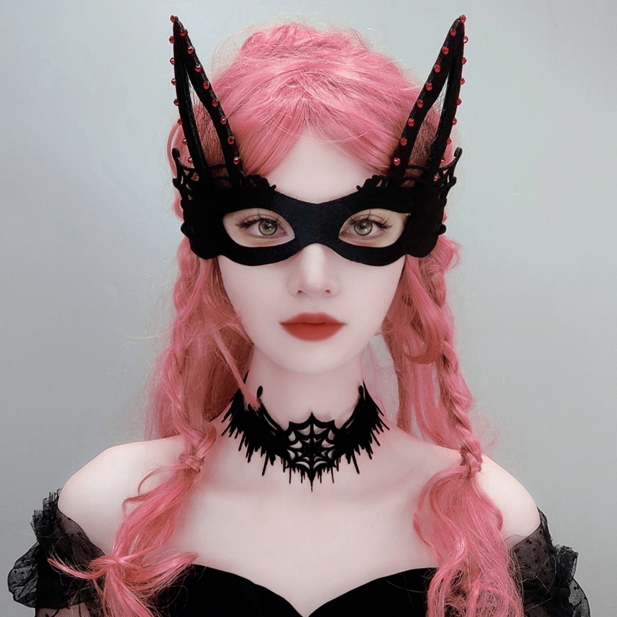 Halloween Gothic Black Spiderweb Choker Necklace | Wide Cutwork Spike Edge Ribbon Tie Witch Dark Jewelry
