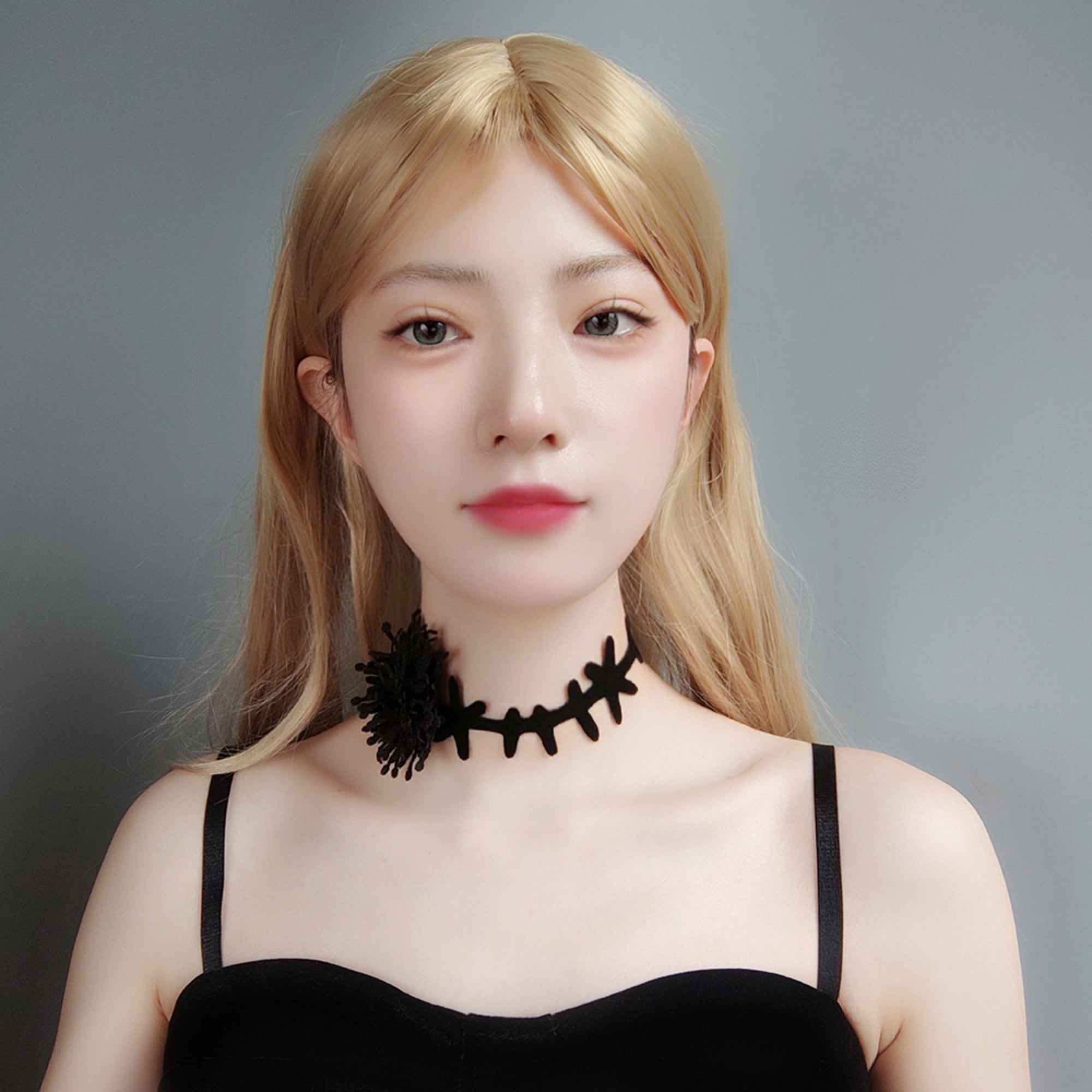 Gothic Black Velvet Thorn Vine Choker Necklace | Fluffy Mum Flower Ribbon Tie Dark Witch Halloween Jewelry
