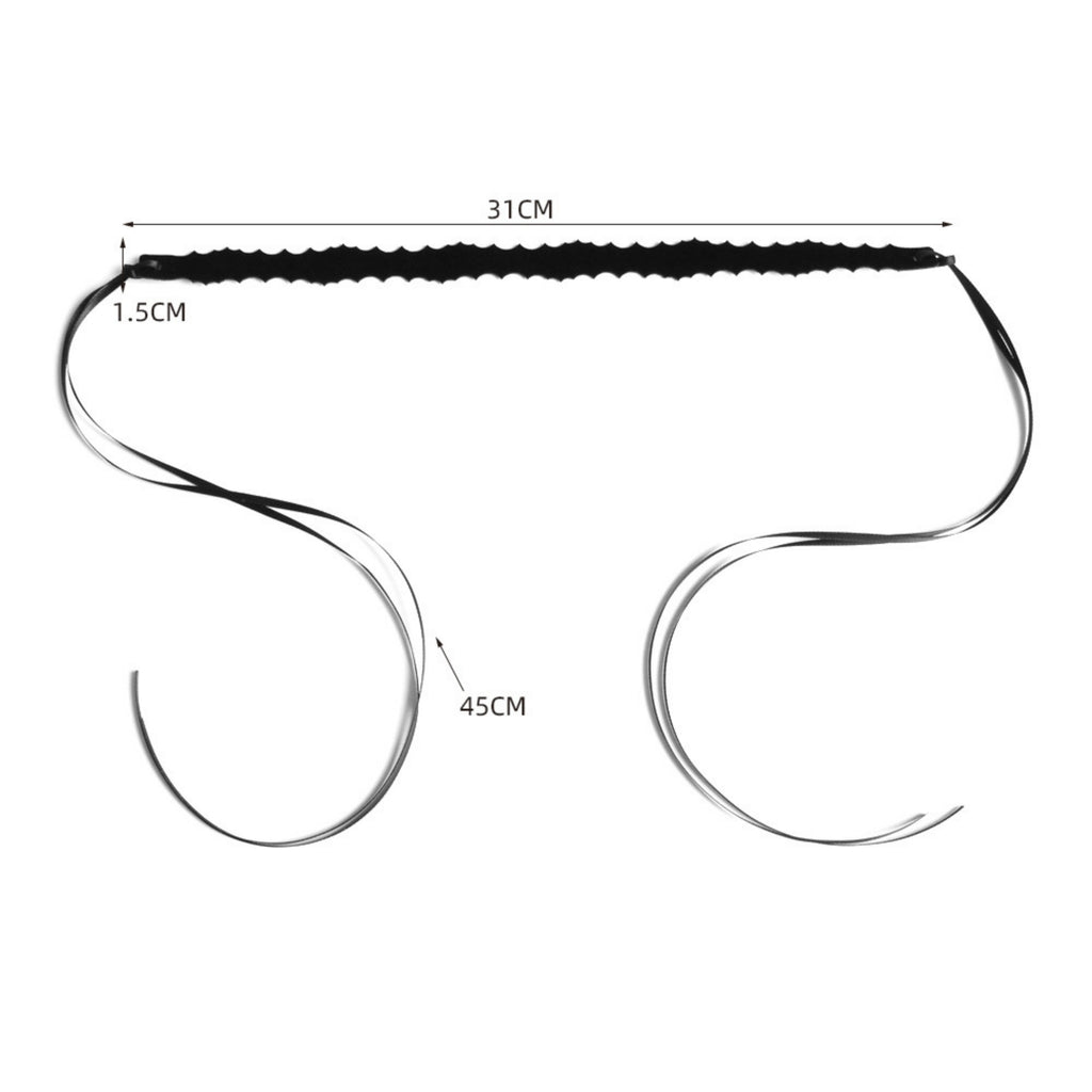 Black Slim Scallop Wave Edge Choker Necklace | Ultra Fine Dual Leather Cord Tie Gothic Minimalist Dark Aesthetic Halloween Jewelry