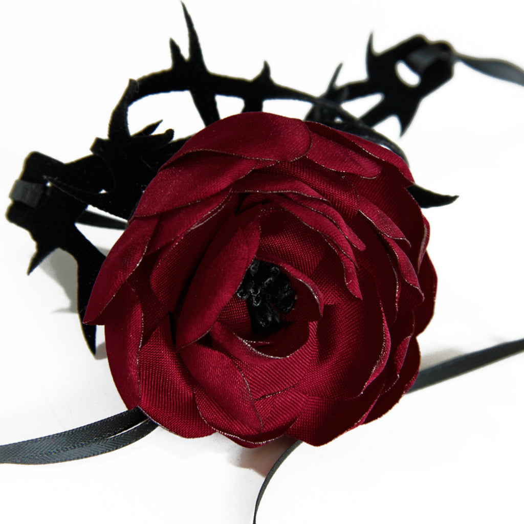 Gothic Dark Red Rose Thorn Choker Necklace | Black Thorns Vine Dark Romance Halloween Vampire Jewelry