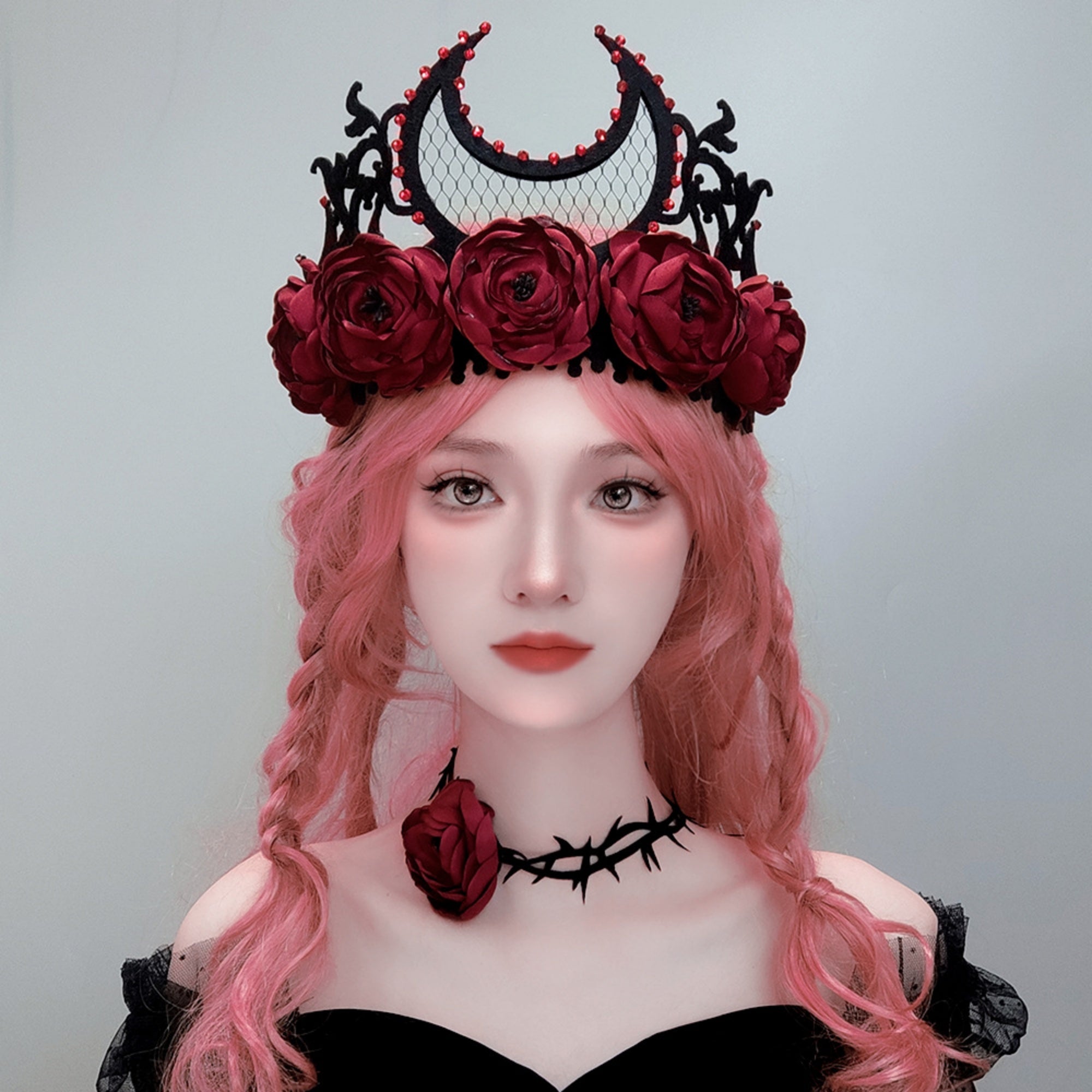 Gothic Dark Red Rose Thorn Choker Necklace | Black Thorns Vine Dark Romance Halloween Vampire Jewelry