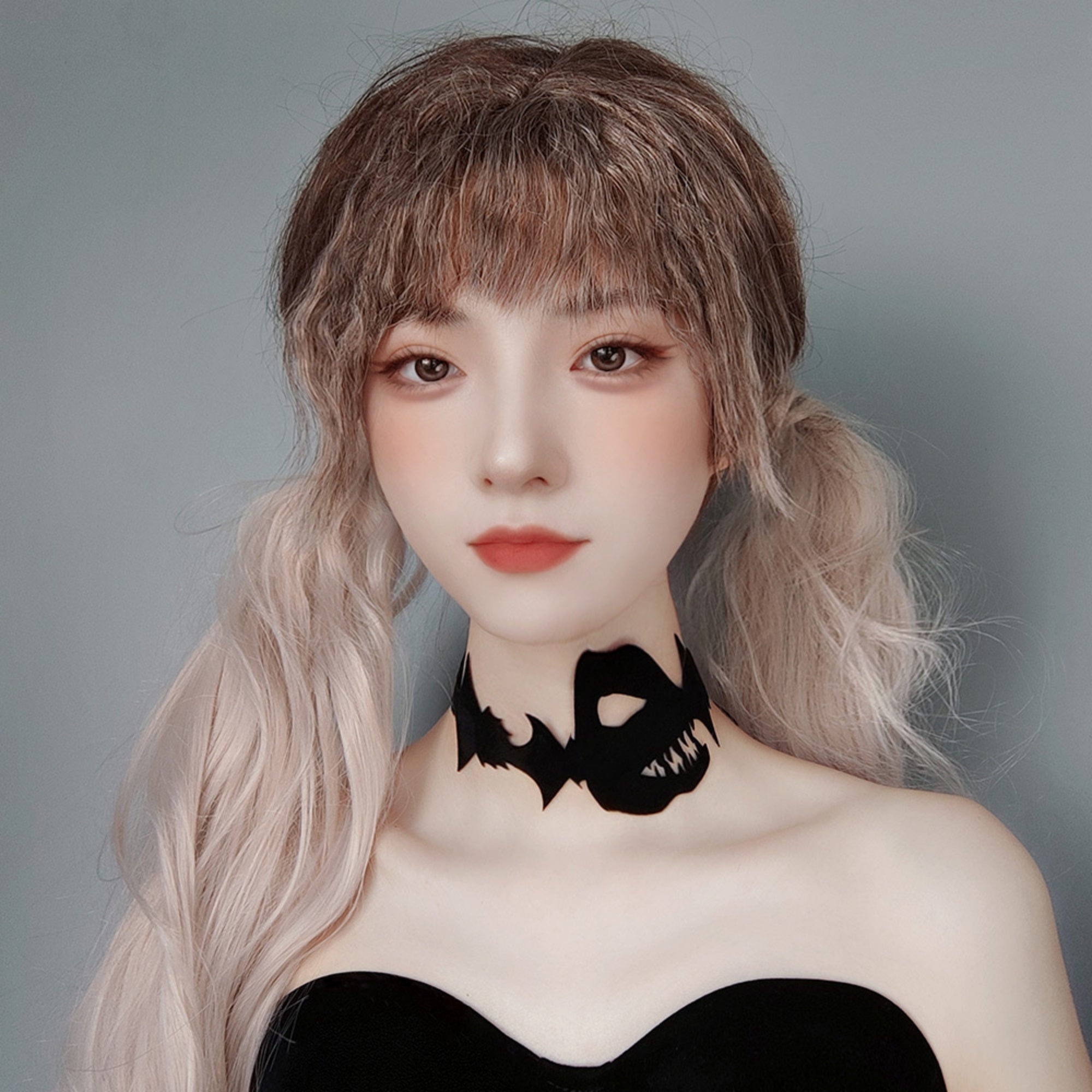 Halloween Black Bat Swarm Silhouette Choker Necklace | Jagged Wing Cutout Ribbon Tie Vampire Witch Minimalist Dark Costume Jewelry