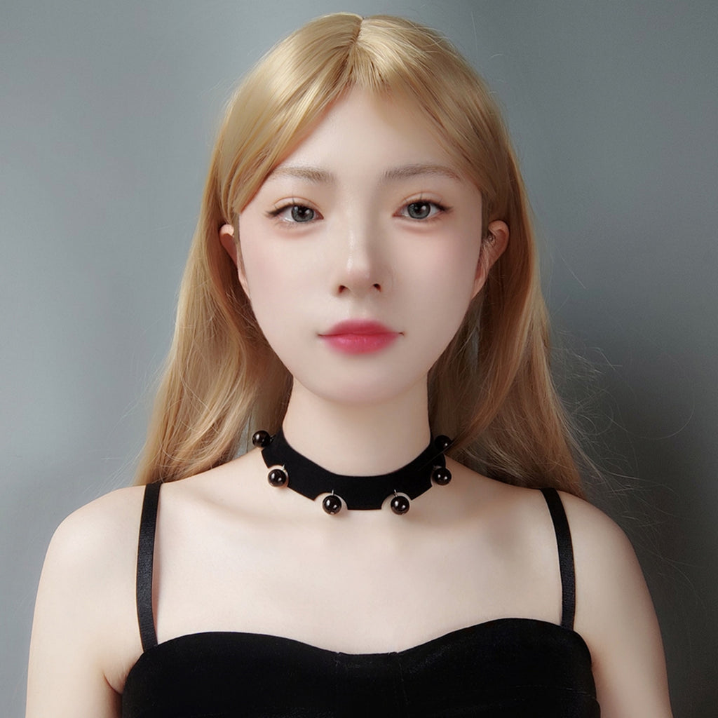Gothic Black Velvet Choker Necklace | Black Round Bead Drop Fringe Ribbon Tie Y2K Dark Aesthetic Jewelry