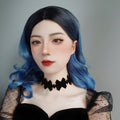 Black Gothic Cross Chain Choker Necklace | Pixel Edge Linked Cross Silhouette Ribbon Tie Dark Aesthetic Minimalist Halloween Jewelry
