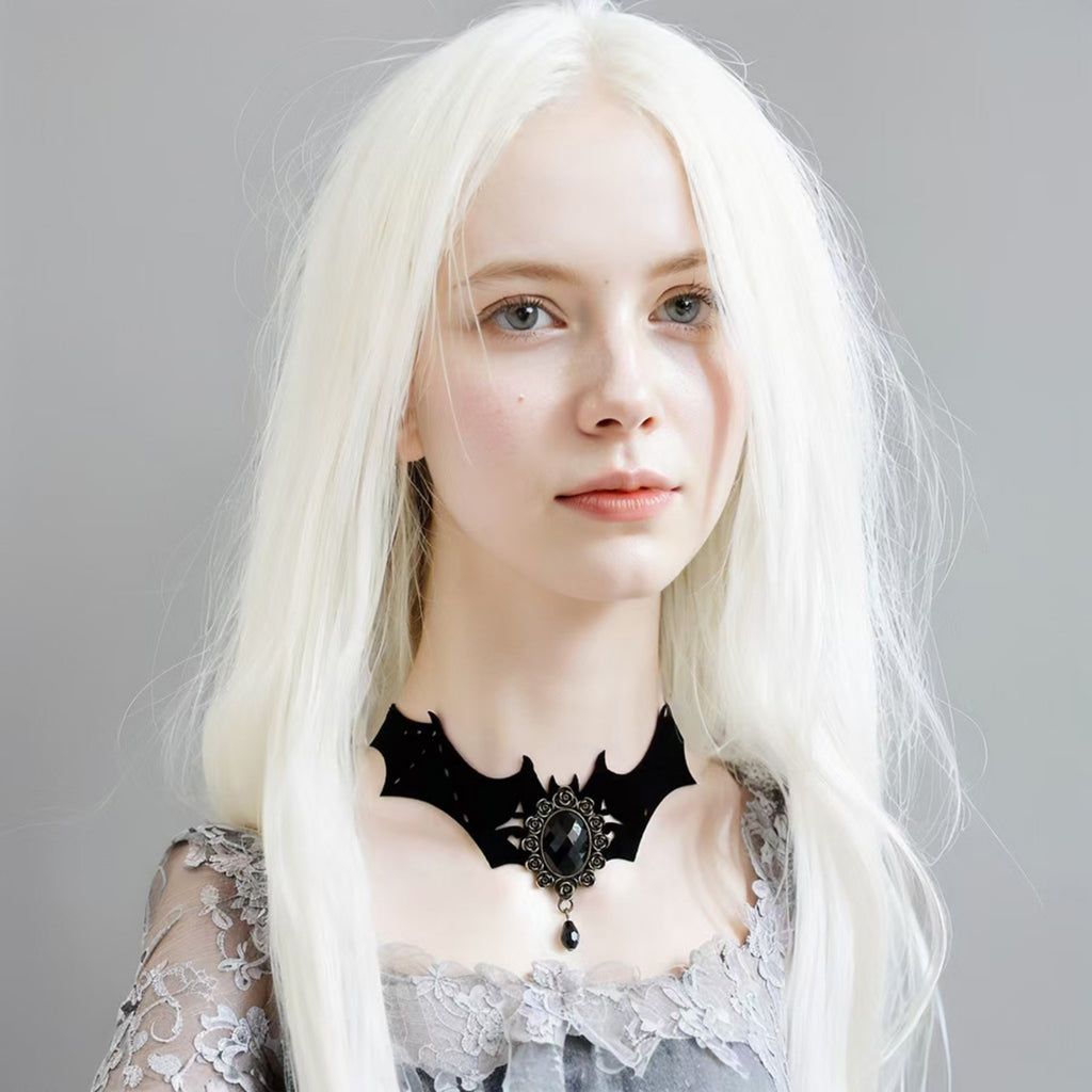 Gothic Halloween Bat Wing Black Velvet Choker Necklace | Antique Bronze Black Gem Crystal Teardrop Drop Vampire Dark Jewelry