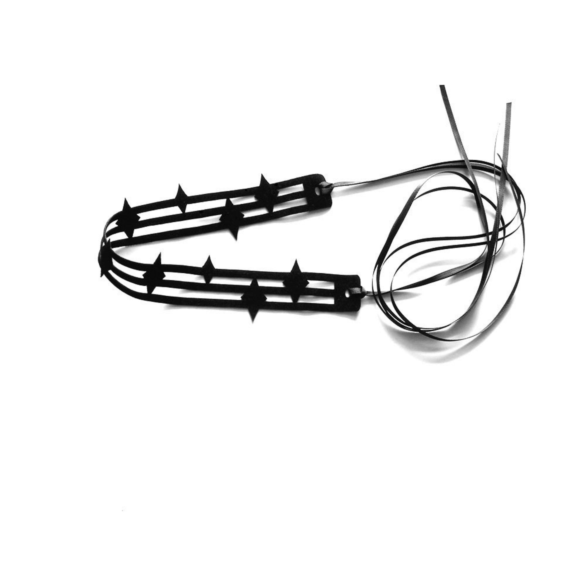 Halloween Gothic Black Star Cutout Choker Necklace | Eight-Pointed Star Row Leather Cord Tie Dark Y2K Punk Costume Jewelry