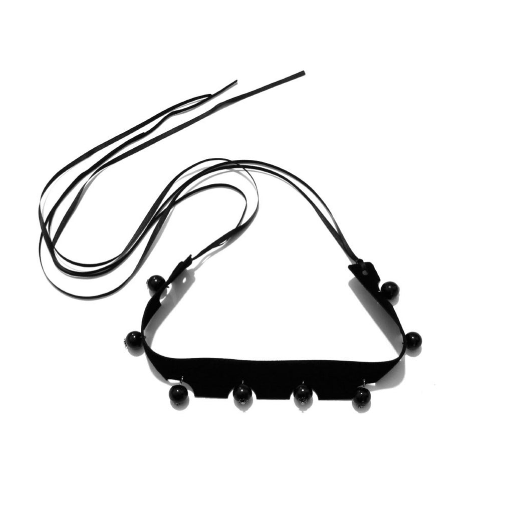 Gothic Black Velvet Choker Necklace | Black Round Bead Drop Fringe Ribbon Tie Y2K Dark Aesthetic Jewelry