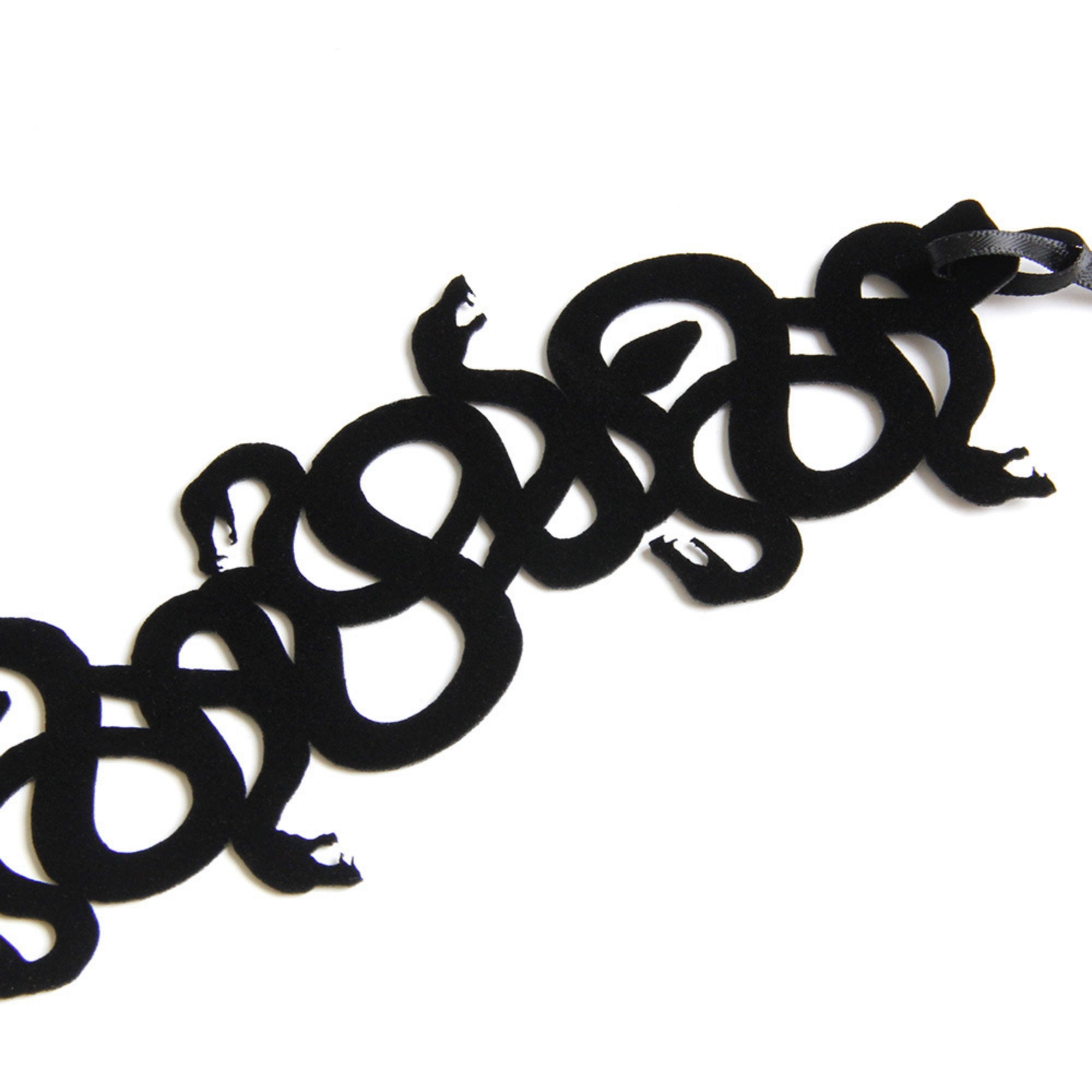 Halloween Black Coiled Snake Swarm Choker Necklace | Velvet Intertwined Serpent Cutwork Ribbon Tie Medusa Witch Dark Costume Jewelry