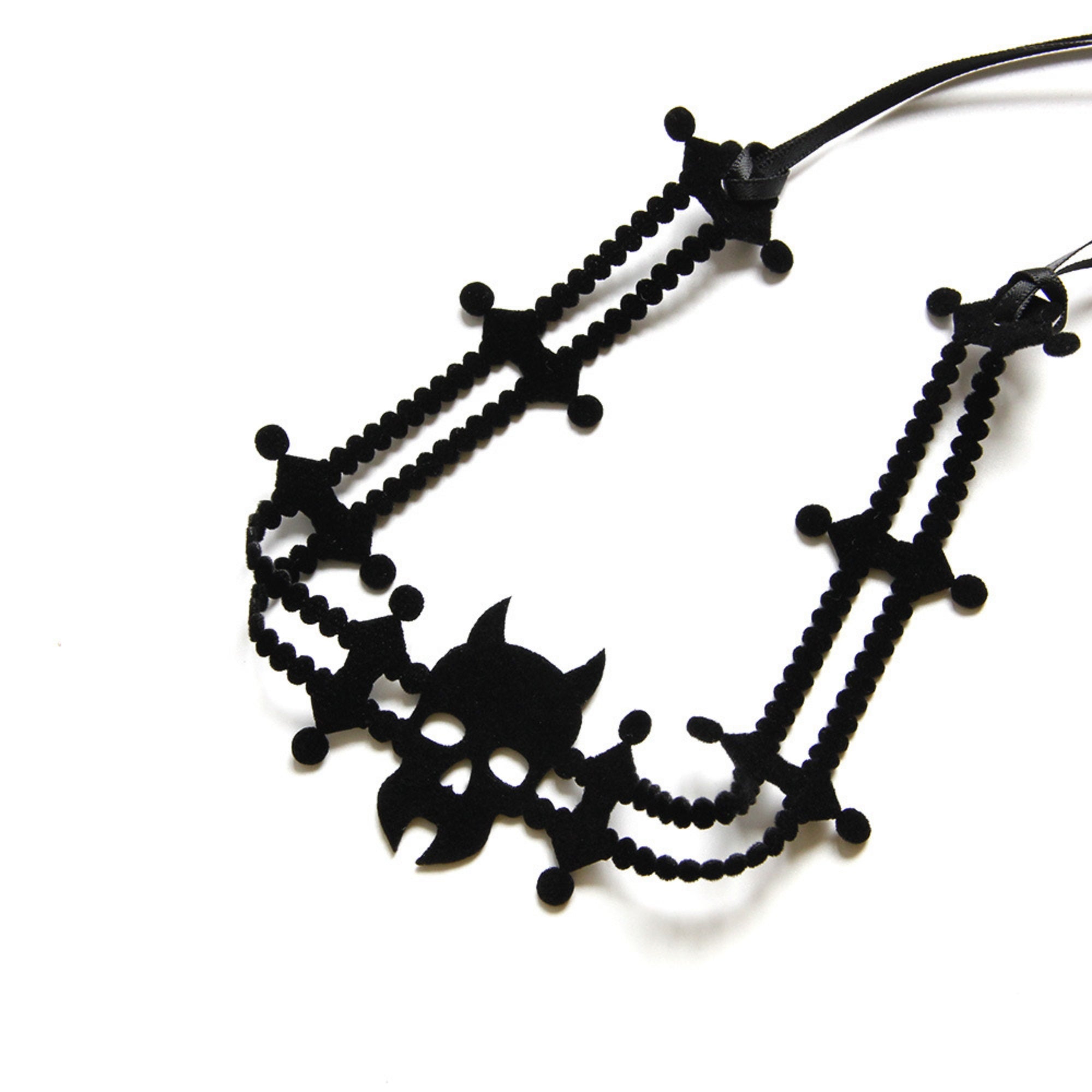 Halloween Gothic Skull Bat Lace Choker & Black Rose Skull Thorn Crown Headpiece Set | Dark Queen Vampire Bride Costume Jewelry Set