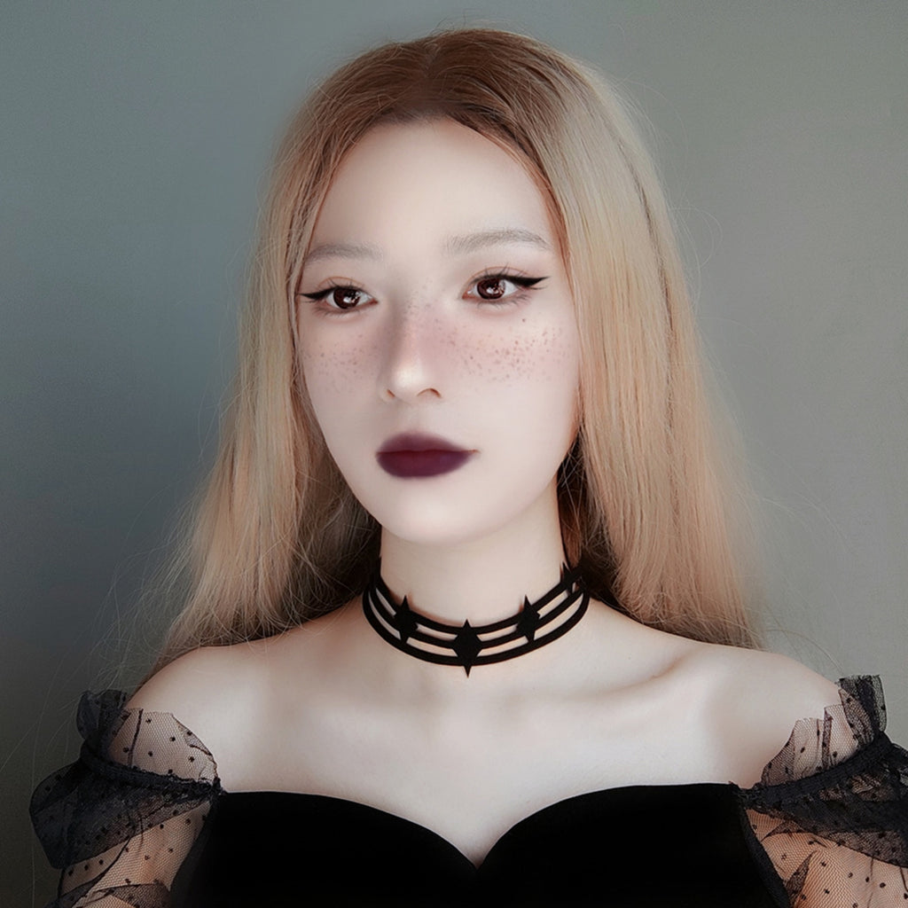 Halloween Gothic Black Star Cutout Choker Necklace | Eight-Pointed Star Row Leather Cord Tie Dark Y2K Punk Costume Jewelry
