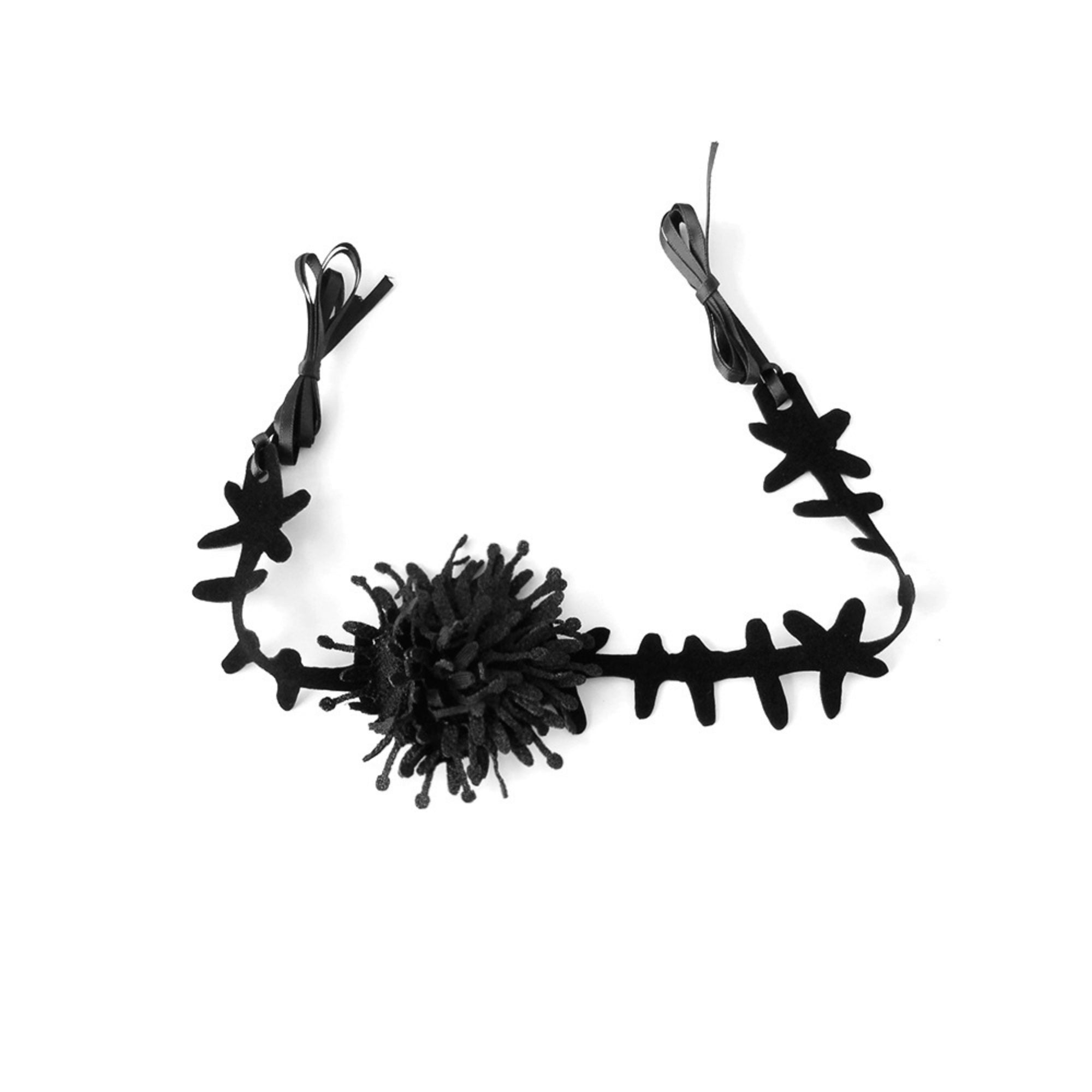 Gothic Black Velvet Thorn Vine Choker Necklace | Fluffy Mum Flower Ribbon Tie Dark Witch Halloween Jewelry