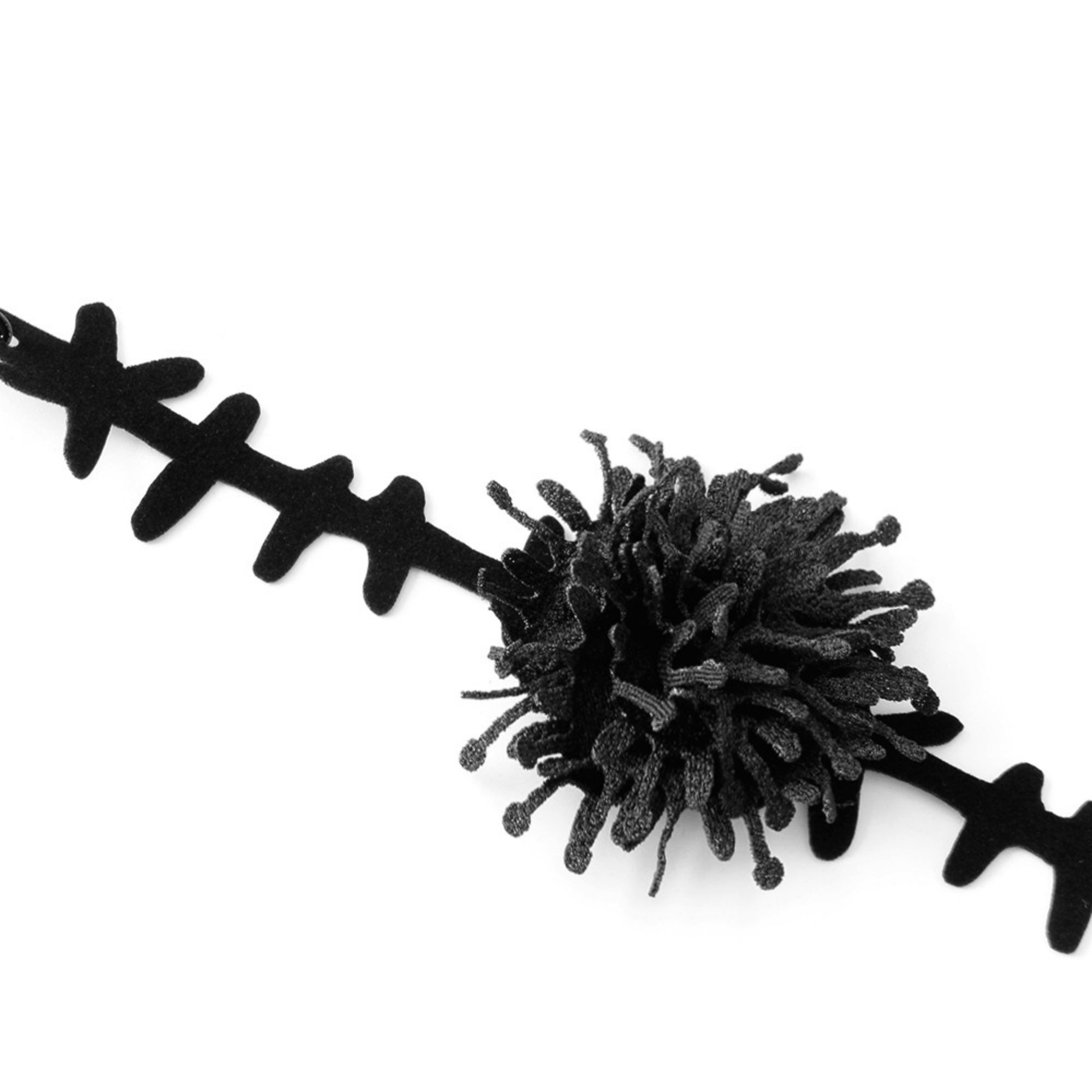 Gothic Black Velvet Thorn Vine Choker Necklace | Fluffy Mum Flower Ribbon Tie Dark Witch Halloween Jewelry