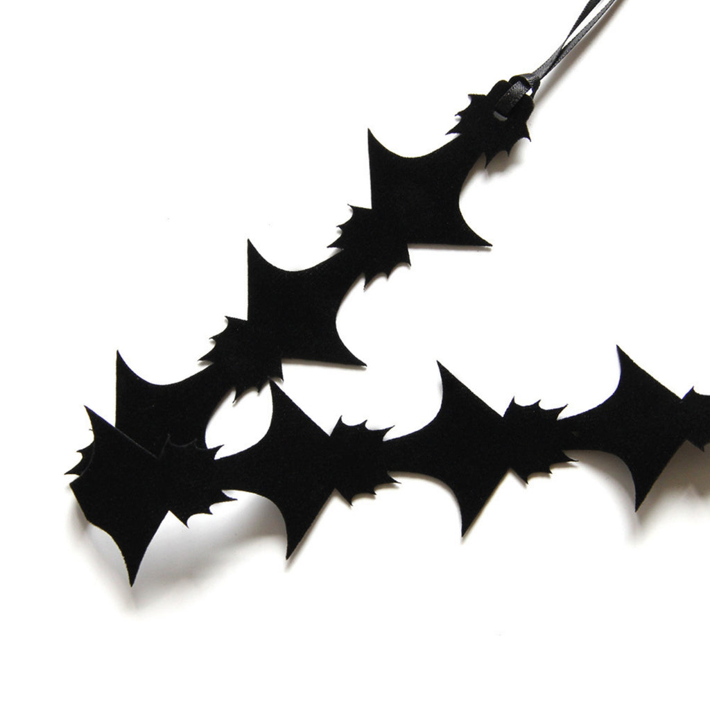 Halloween Black Large Bat Silhouette Choker Necklace | Oversized Jagged Wing Swarm Ultra Long Ribbon Tie Vampire Gothic Dark Costume Jewelry