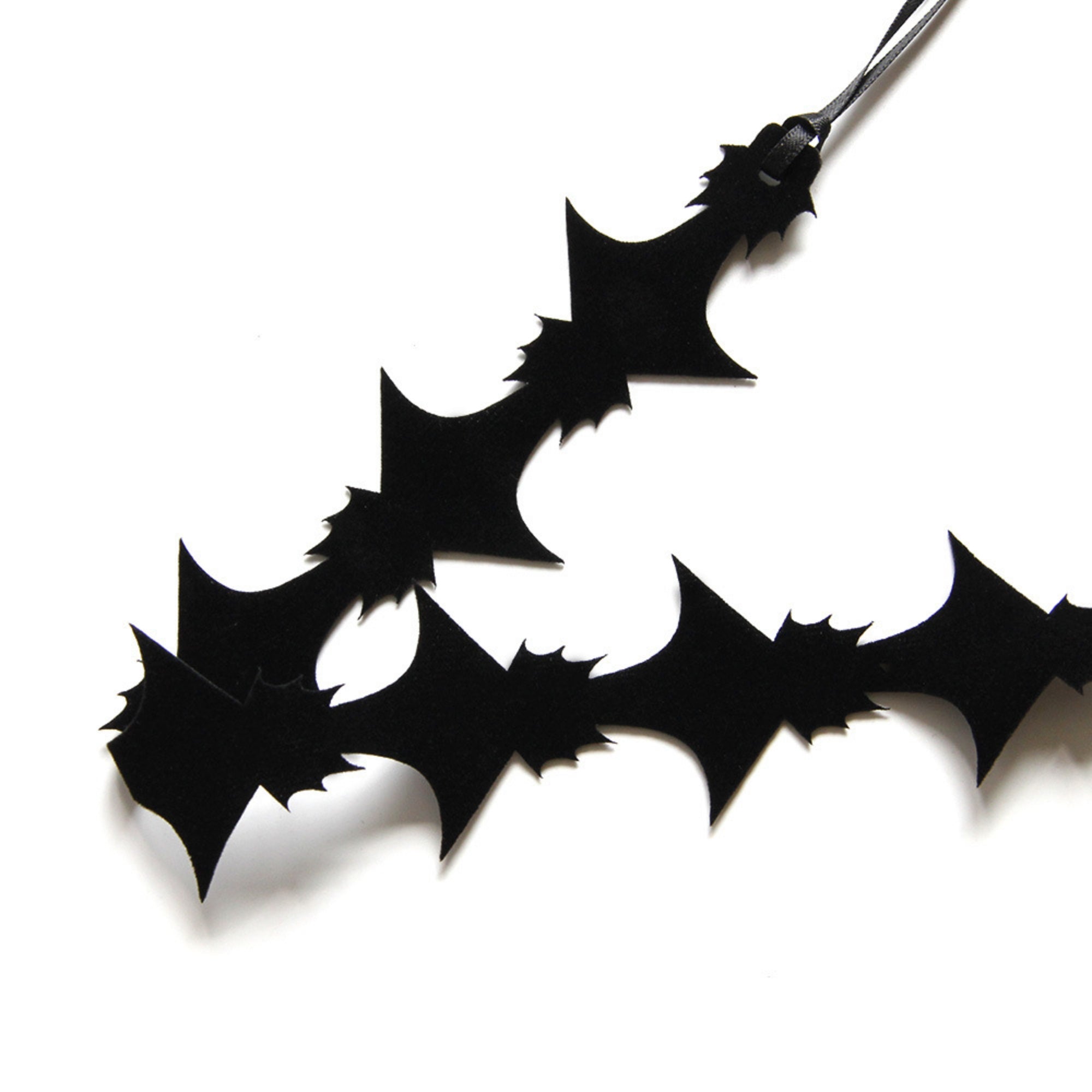 Halloween Black Large Bat Silhouette Choker Necklace | Oversized Jagged Wing Swarm Ultra Long Ribbon Tie Vampire Gothic Dark Costume Jewelry