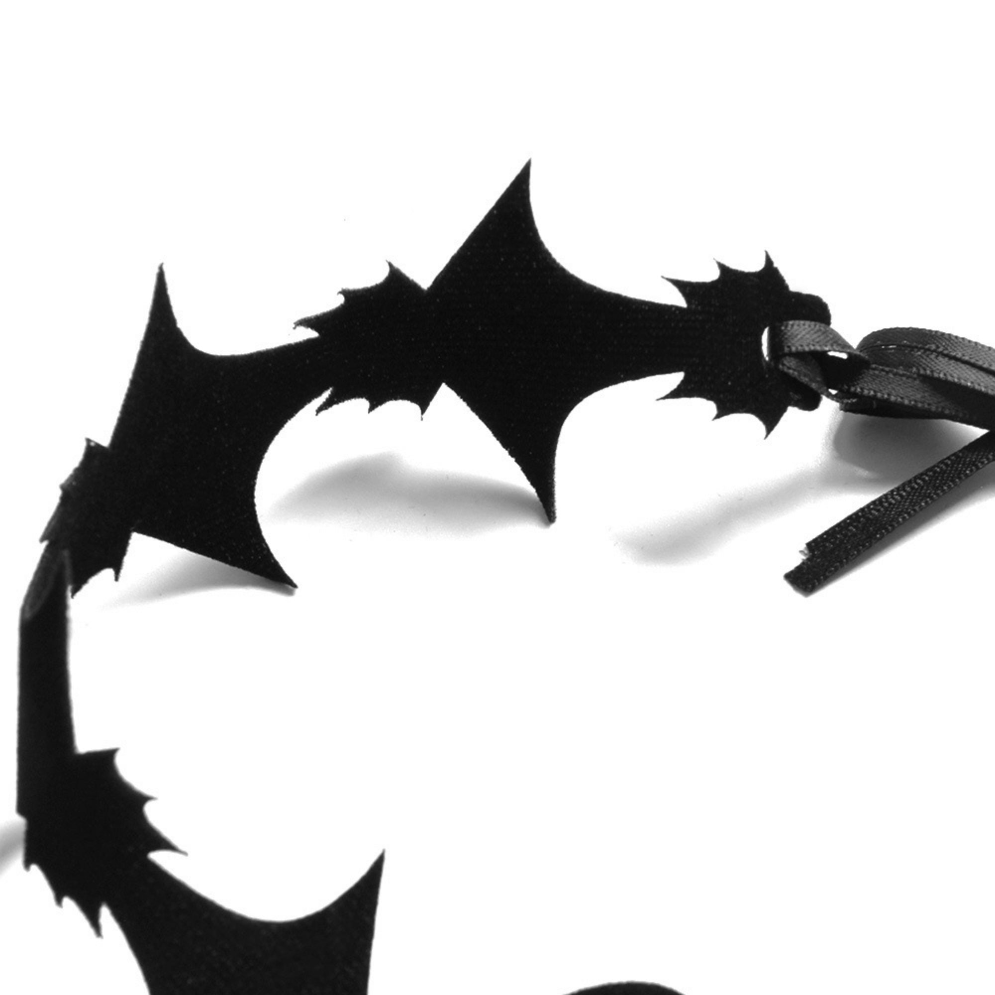 Halloween Black Bat Swarm Silhouette Choker Necklace | Jagged Wing Cutout Ribbon Tie Vampire Witch Minimalist Dark Costume Jewelry