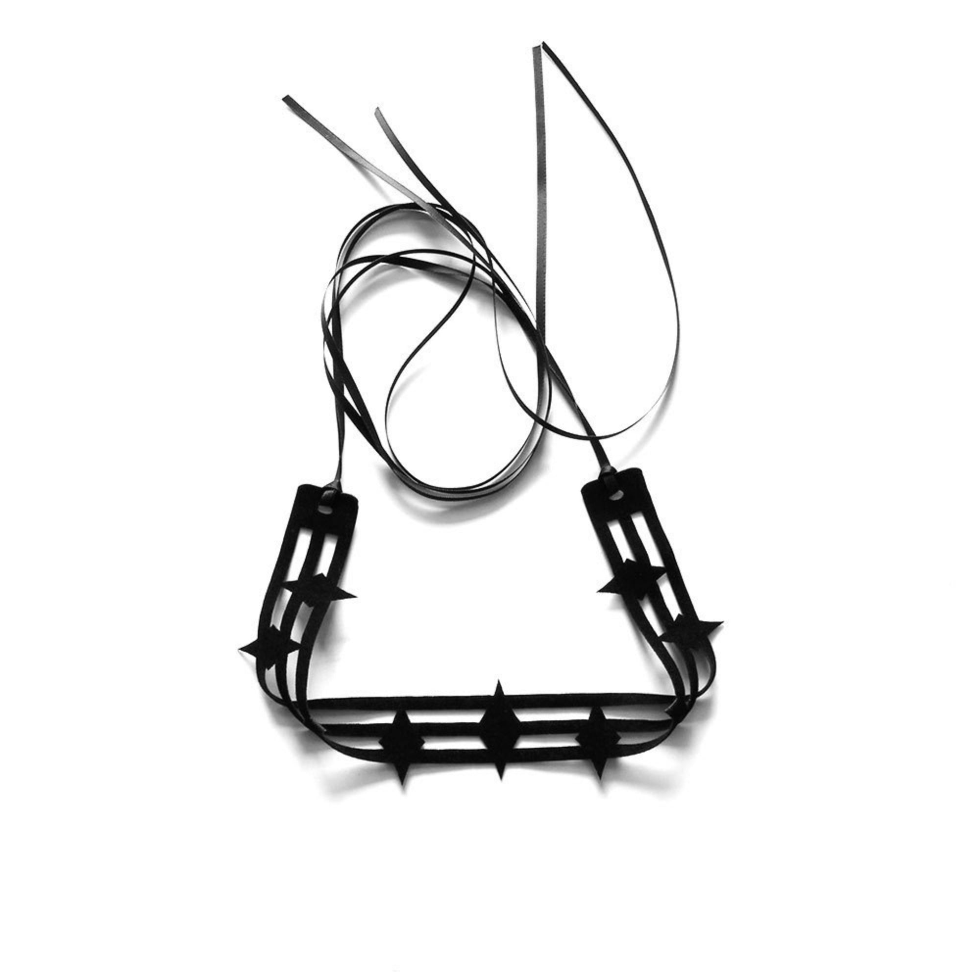 Halloween Gothic Black Star Cutout Choker Necklace | Eight-Pointed Star Row Leather Cord Tie Dark Y2K Punk Costume Jewelry