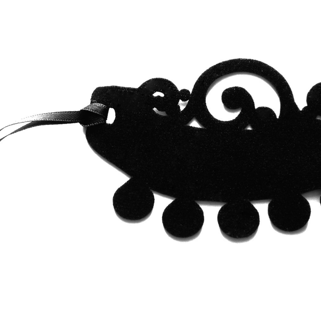 Halloween Black Velvet Baroque Choker Necklace | Pompom Ball Fringe Antique Bronze Black Oval Gemstone Pendant Long Ribbon Tie Dark Costume Jewelry
