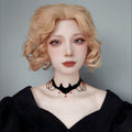Halloween Black Velvet Bat Choker Necklace | Blood Red Bead Gunmetal Chain Drape Scallop Edge Cord Tie Vampire Dark Costume Jewelry