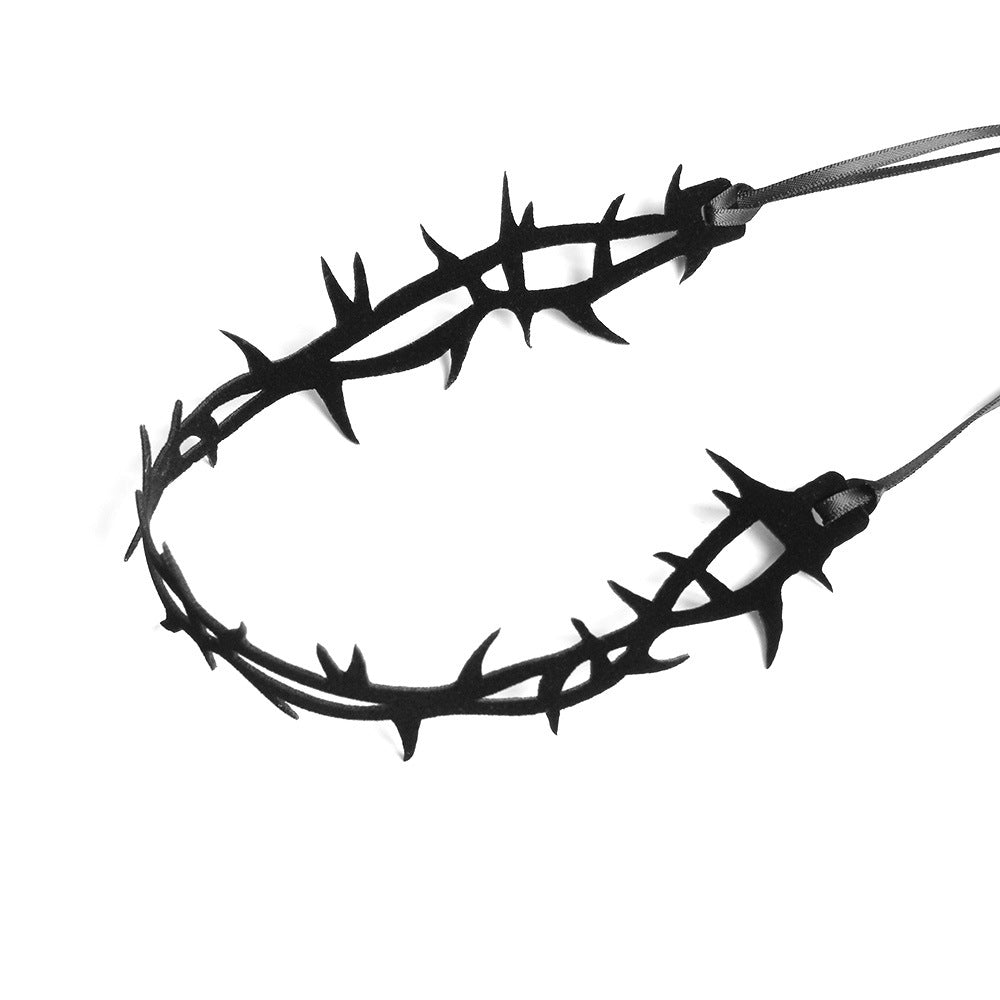 Halloween Gothic Black Thorn Crown Choker Necklace | Vampire Barbed Wire Ribbon Tie Dark Aesthetic Halloween Jewelry