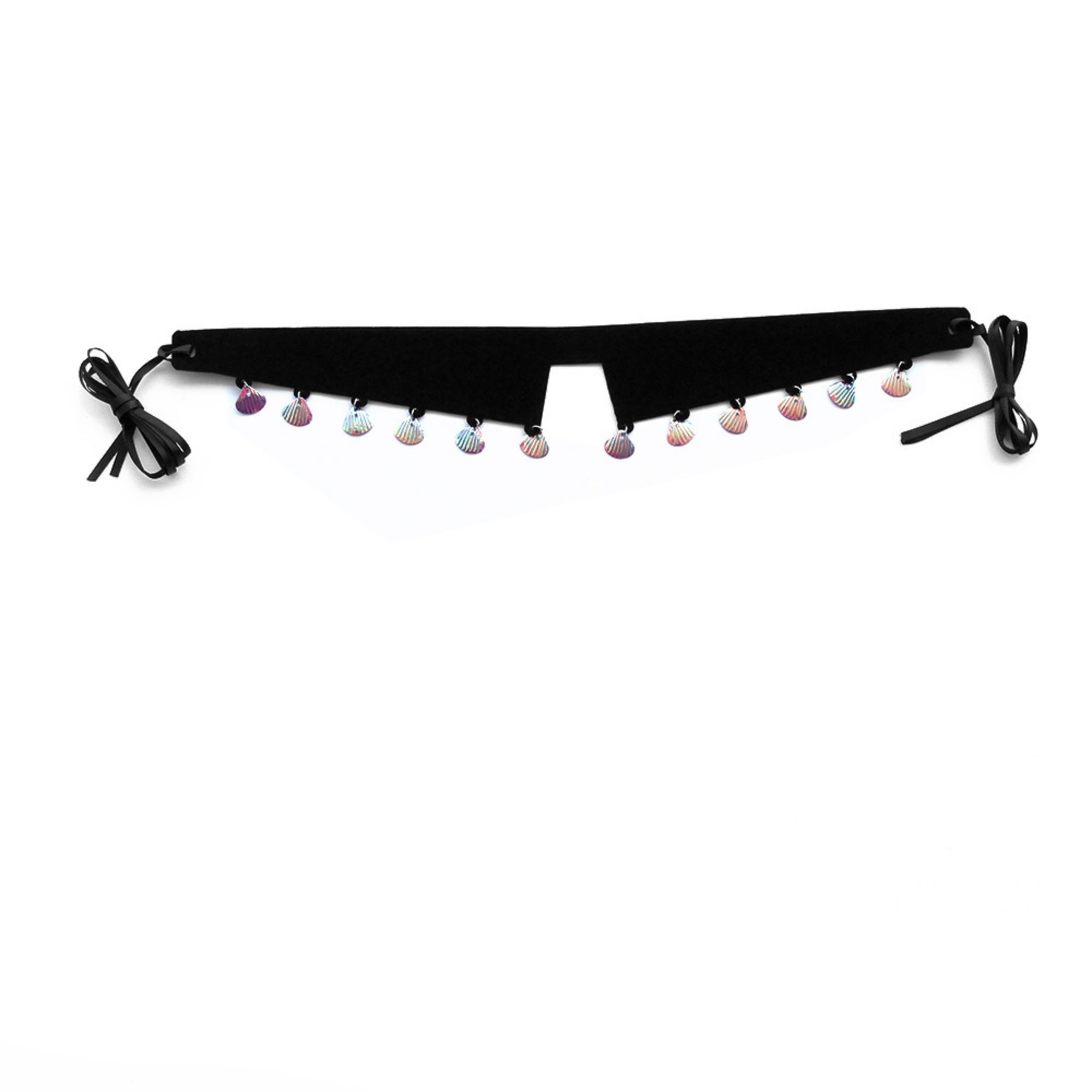 Black Velvet Choker Necklace | Y2K Holographic Shell Fringe Dark Mermaid Aesthetic Gift for Her | Fairycore Coastal Jewelry