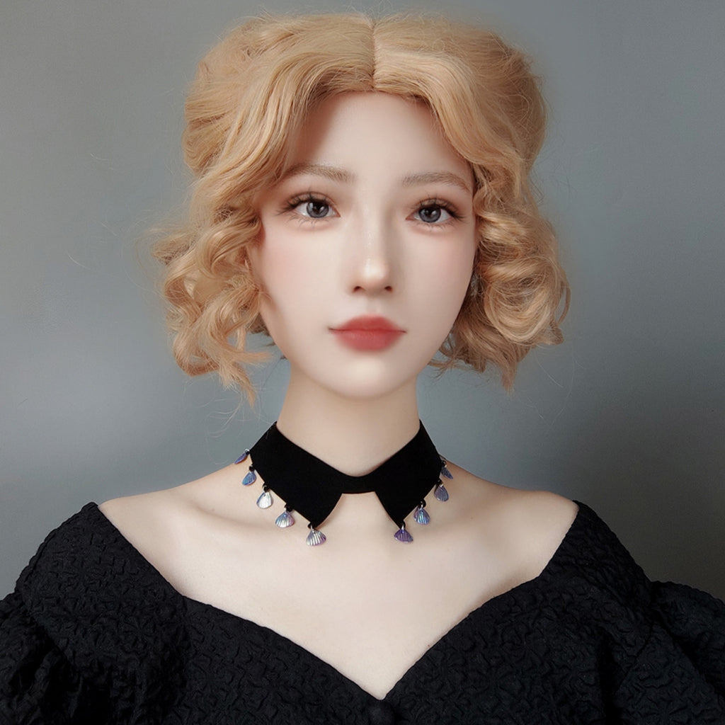 Black Velvet Choker Necklace | Y2K Holographic Shell Fringe Dark Mermaid Aesthetic Gift for Her | Fairycore Coastal Jewelry