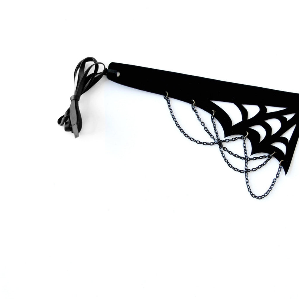 Halloween Gothic Black Spiderweb Collar Choker Necklace | Antique Bronze Spider Pendant Chain Drape Ribbon Tie Wide Dark Jewelry
