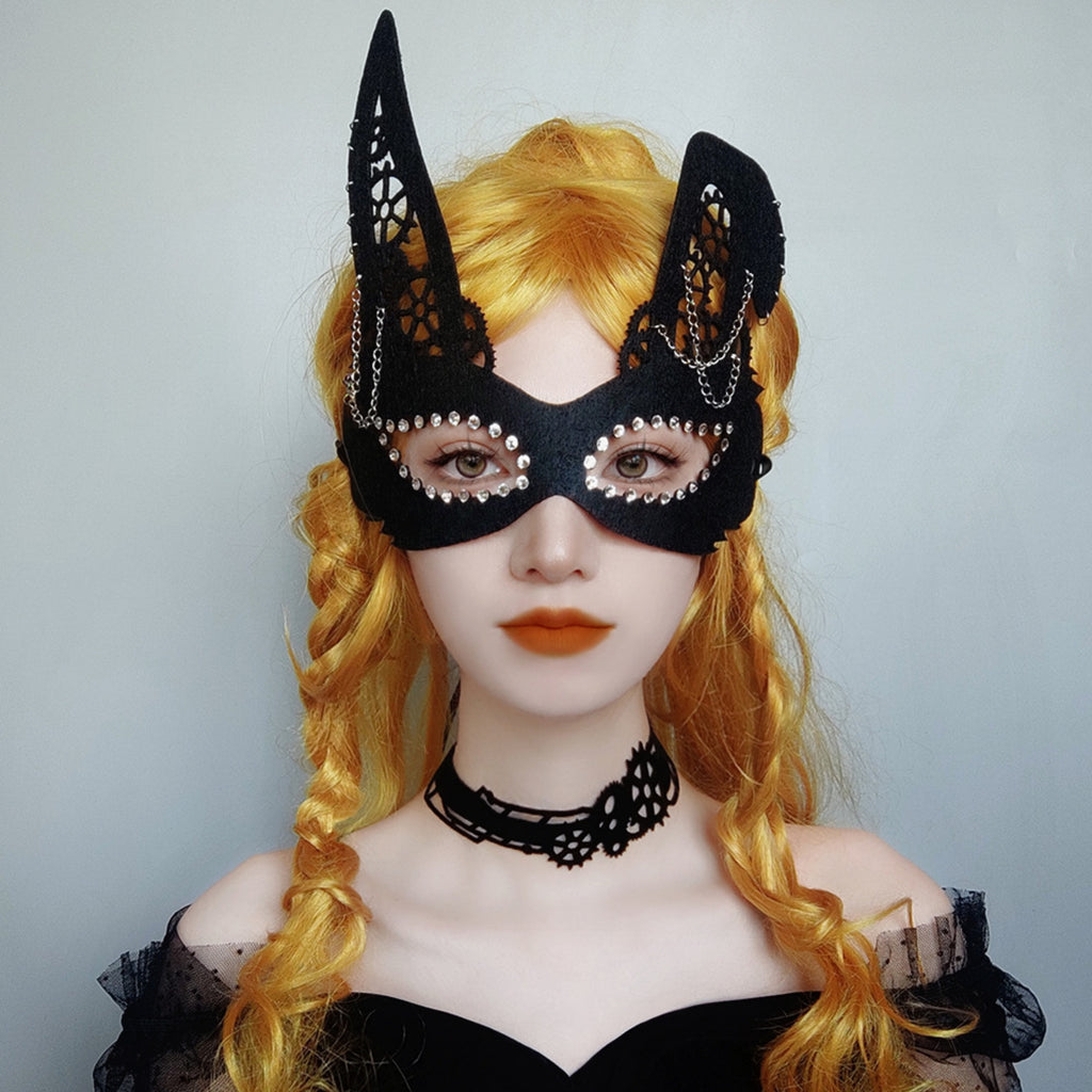 Gothic Lolita Black Lace Choker Necklace | Silver Rhinestone Chain Detail Dark Aesthetic Halloween Jewelry