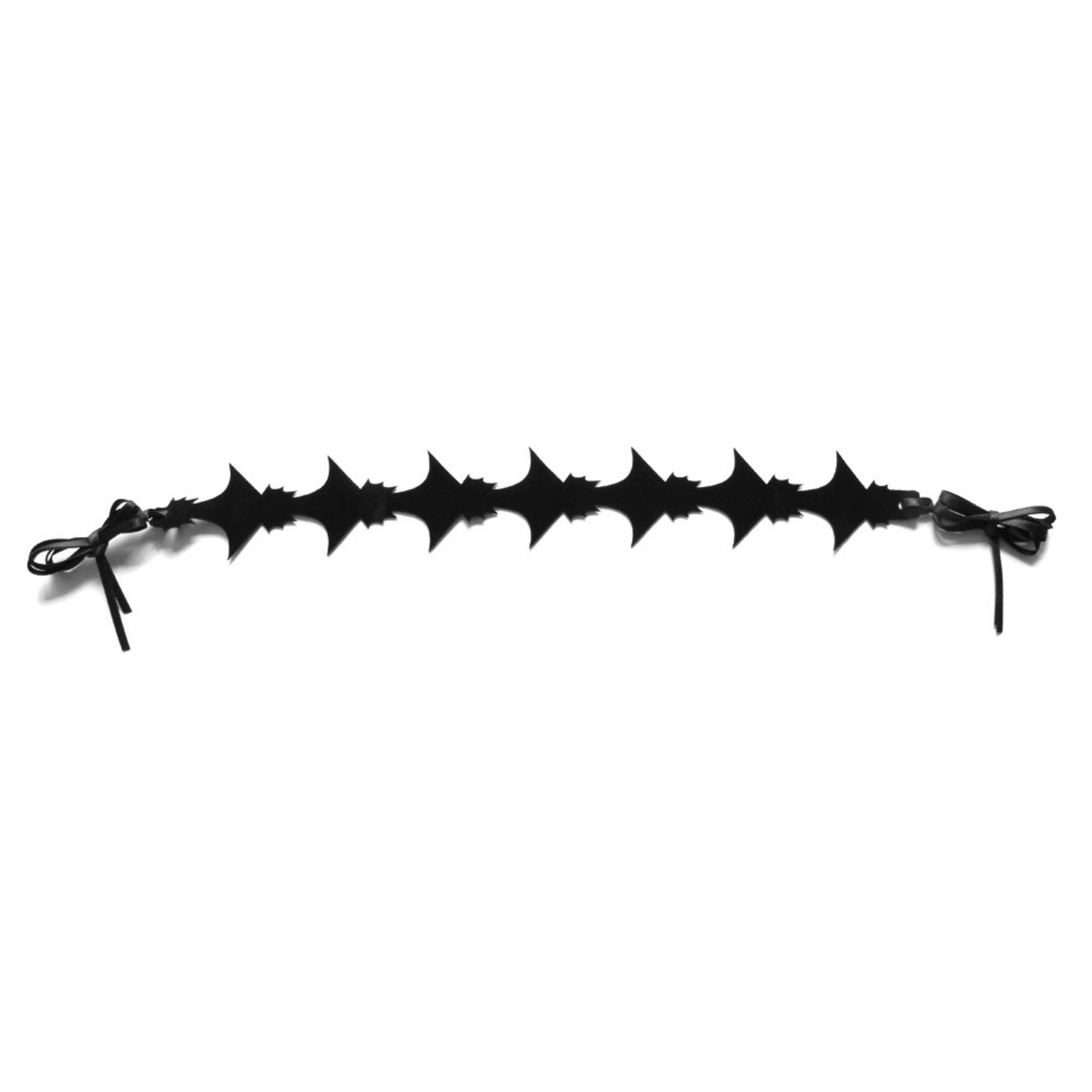 Halloween Black Large Bat Silhouette Choker Necklace | Oversized Jagged Wing Swarm Ultra Long Ribbon Tie Vampire Gothic Dark Costume Jewelry