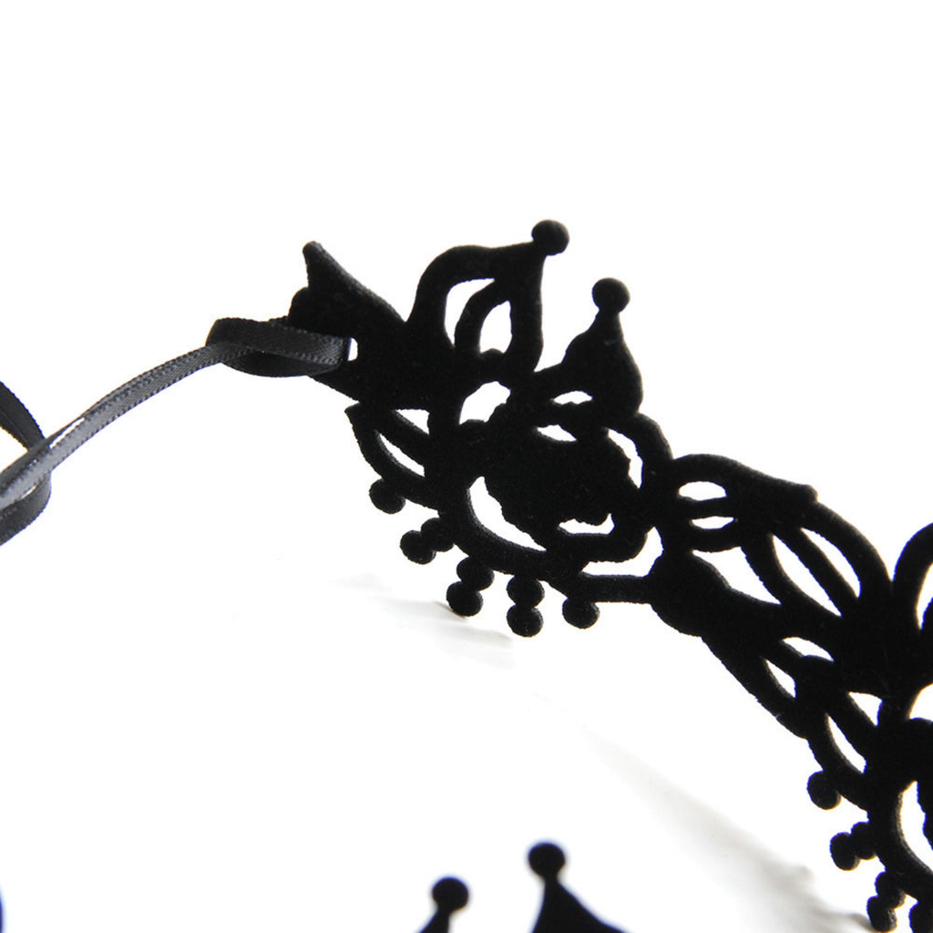 Black Velvet Floral Crown Tiara Choker Necklace | Victorian Rose Leaf Crown Cutwork Ribbon Tie Gothic Lolita Dark Romantic Halloween Jewelry