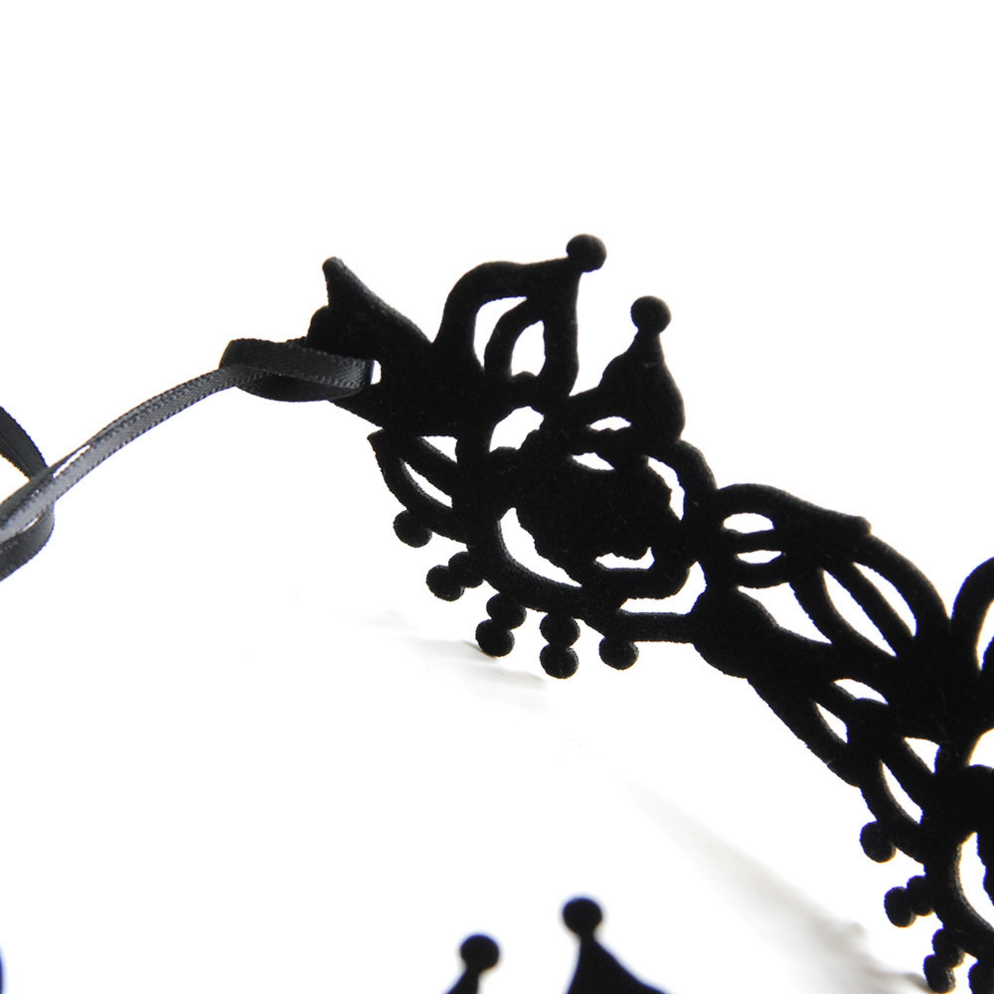Black Velvet Floral Crown Tiara Choker Necklace | Victorian Rose Leaf Crown Cutwork Ribbon Tie Gothic Lolita Dark Romantic Halloween Jewelry