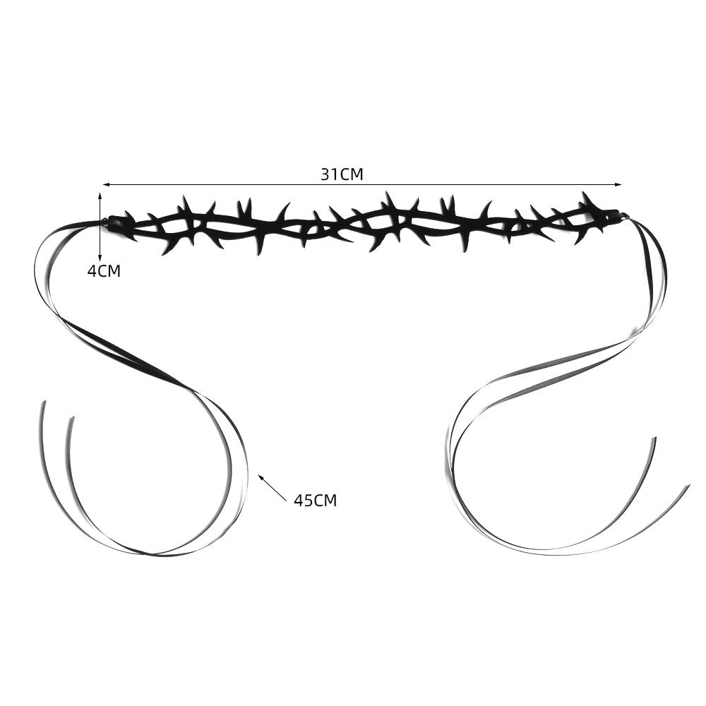 Halloween Gothic Black Thorn Crown Choker Necklace | Vampire Barbed Wire Ribbon Tie Dark Aesthetic Halloween Jewelry