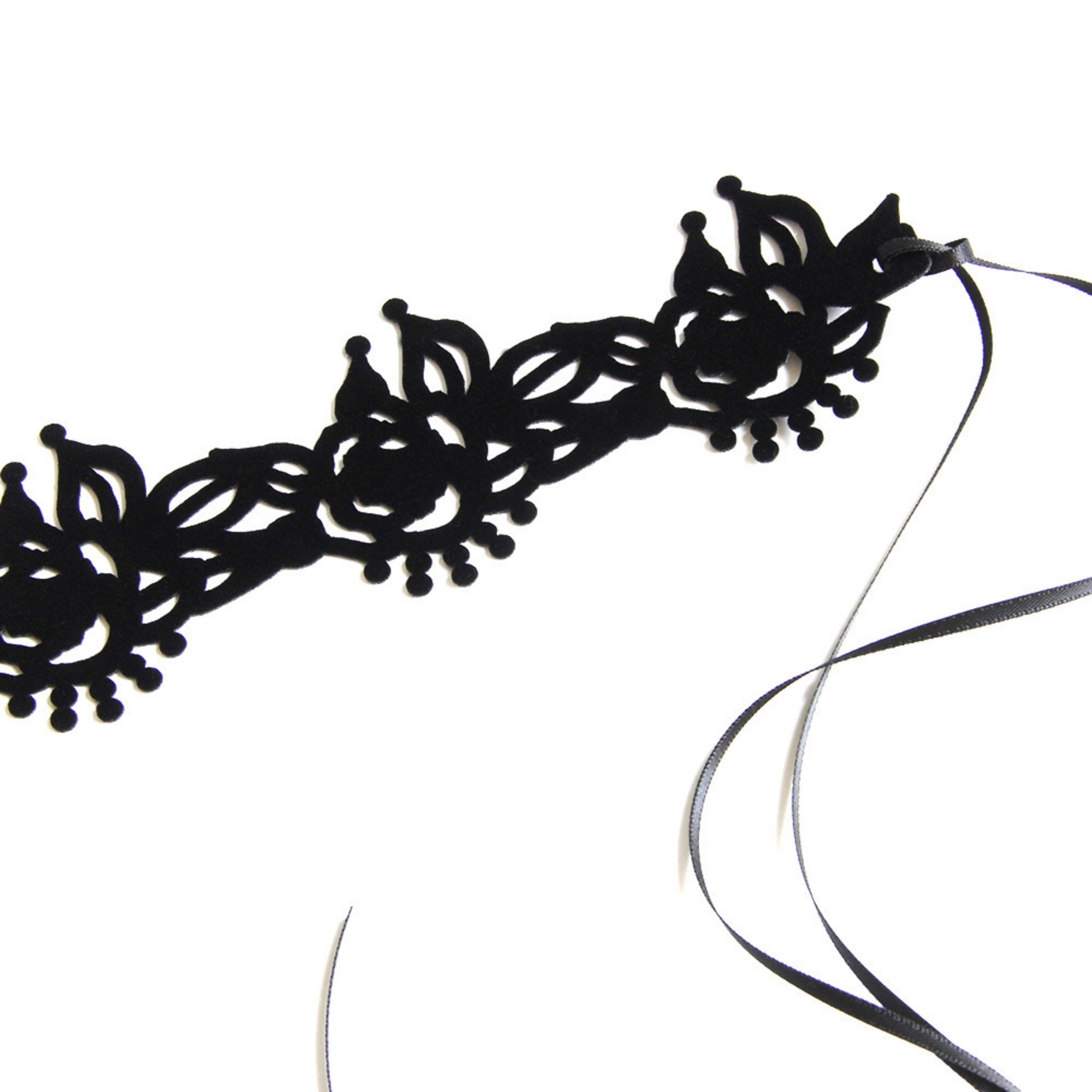 Black Velvet Floral Crown Tiara Choker Necklace | Victorian Rose Leaf Crown Cutwork Ribbon Tie Gothic Lolita Dark Romantic Halloween Jewelry
