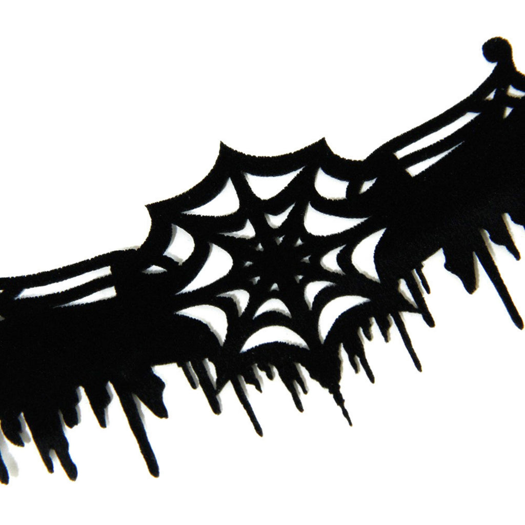 Halloween Gothic Black Spiderweb Choker Necklace | Wide Cutwork Spike Edge Ribbon Tie Witch Dark Jewelry