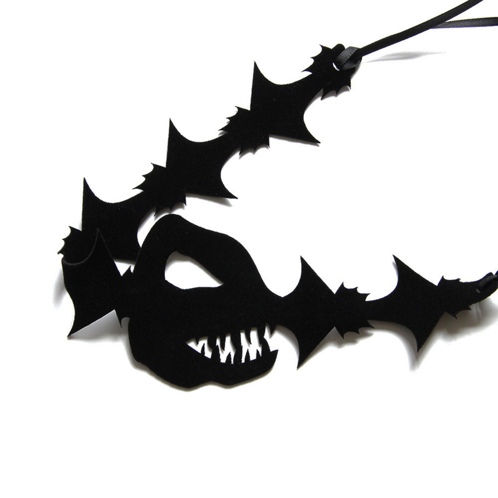 Halloween Black Bat Swarm Silhouette Choker Necklace | Jagged Wing Cutout Ribbon Tie Vampire Witch Minimalist Dark Costume Jewelry