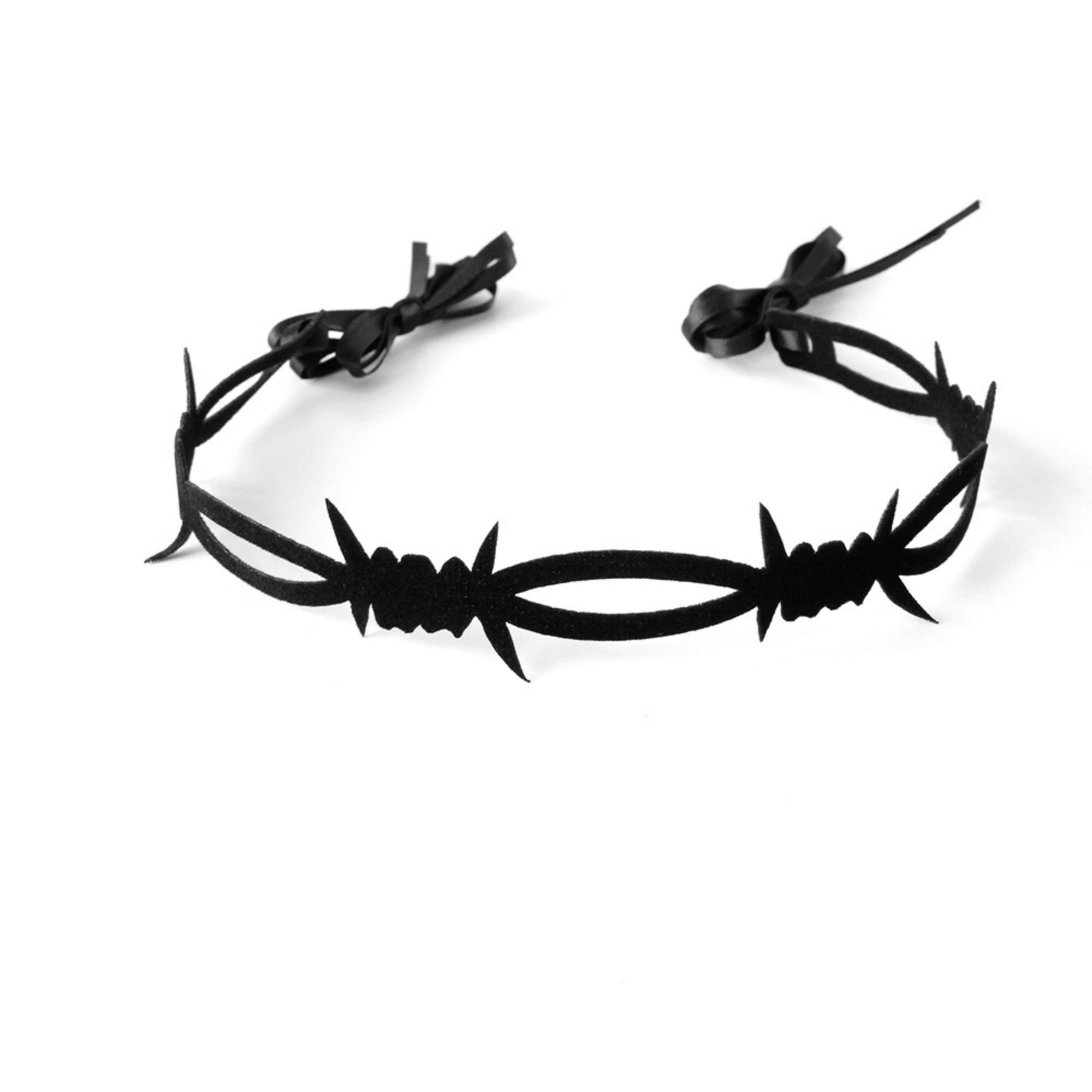 Gothic Punk Black Barbed Wire Choker Necklace with Ribbon Ties | Dark Aesthetic Halloween Grunge Y2K Jewelry