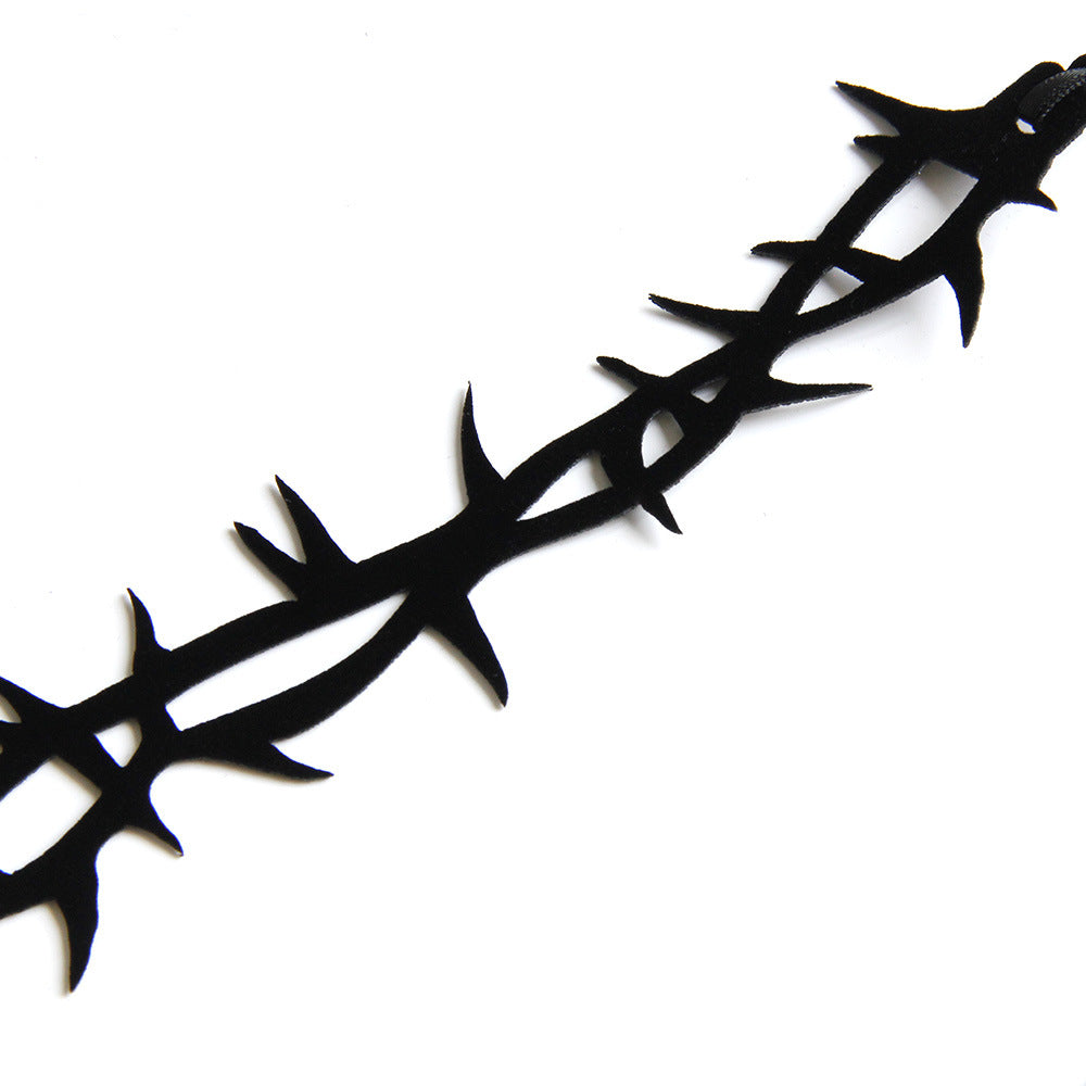 Halloween Gothic Black Thorn Crown Choker Necklace | Vampire Barbed Wire Ribbon Tie Dark Aesthetic Halloween Jewelry