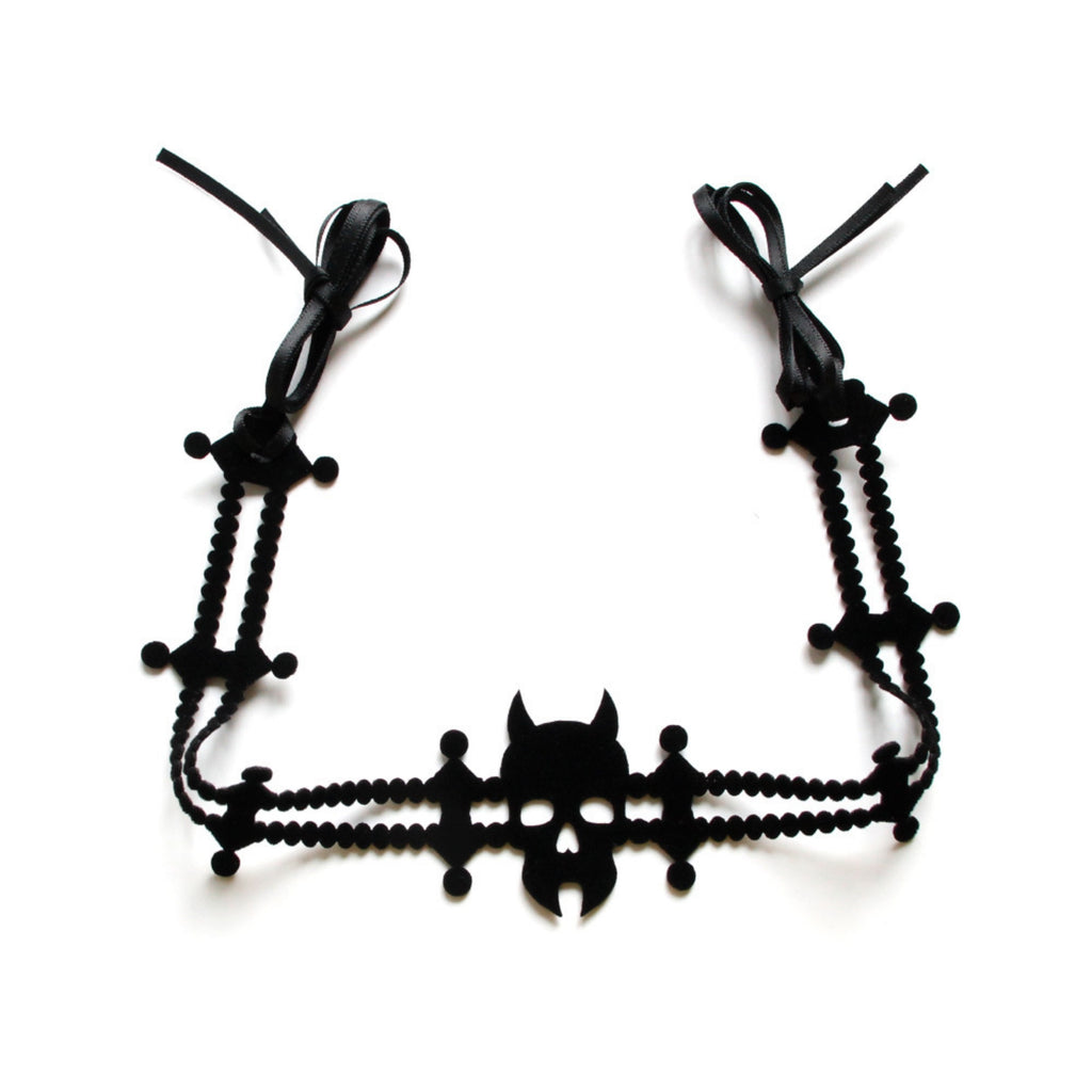 Halloween Gothic Skull Bat Lace Choker & Black Rose Skull Thorn Crown Headpiece Set | Dark Queen Vampire Bride Costume Jewelry Set