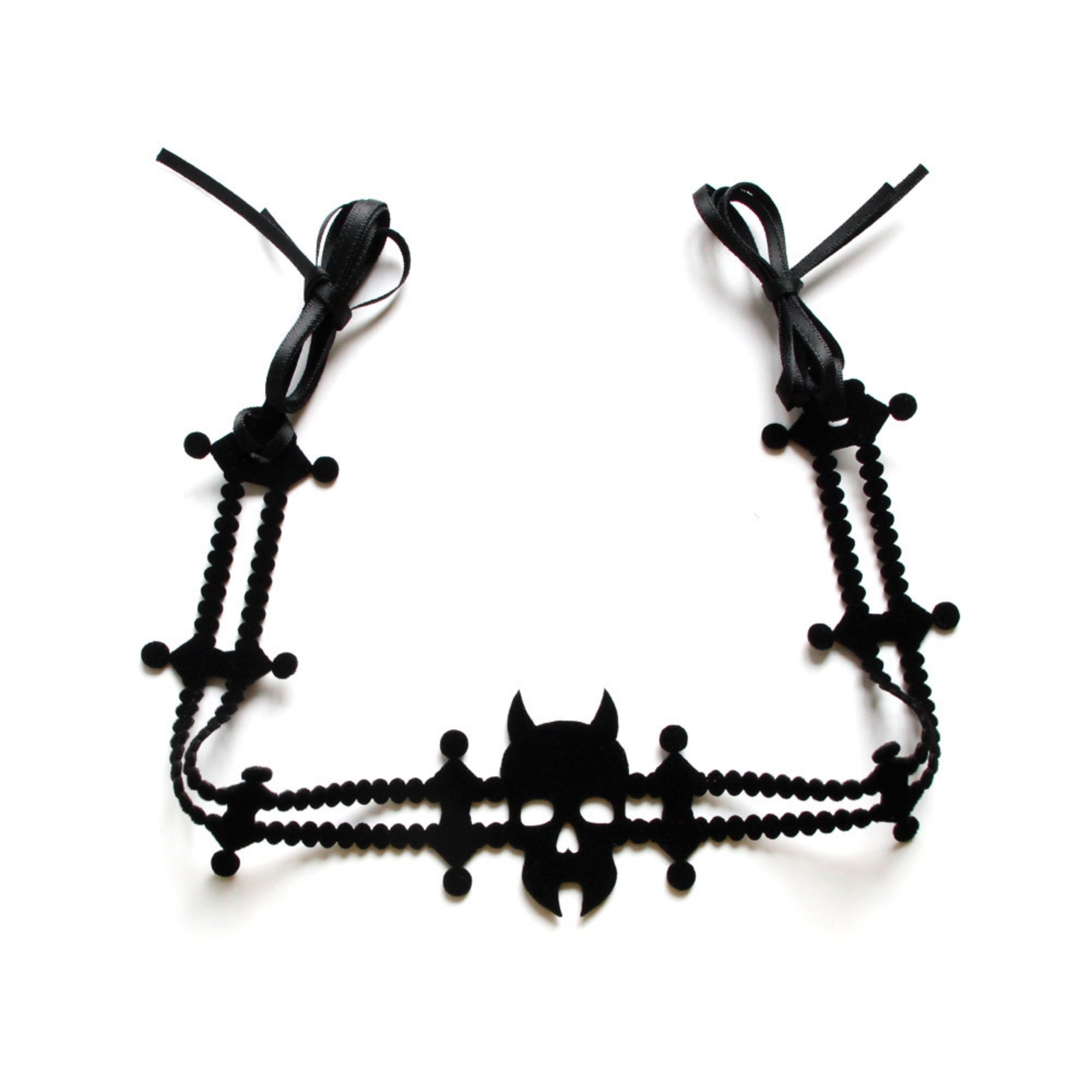 Halloween Gothic Skull Bat Lace Choker & Black Rose Skull Thorn Crown Headpiece Set | Dark Queen Vampire Bride Costume Jewelry Set