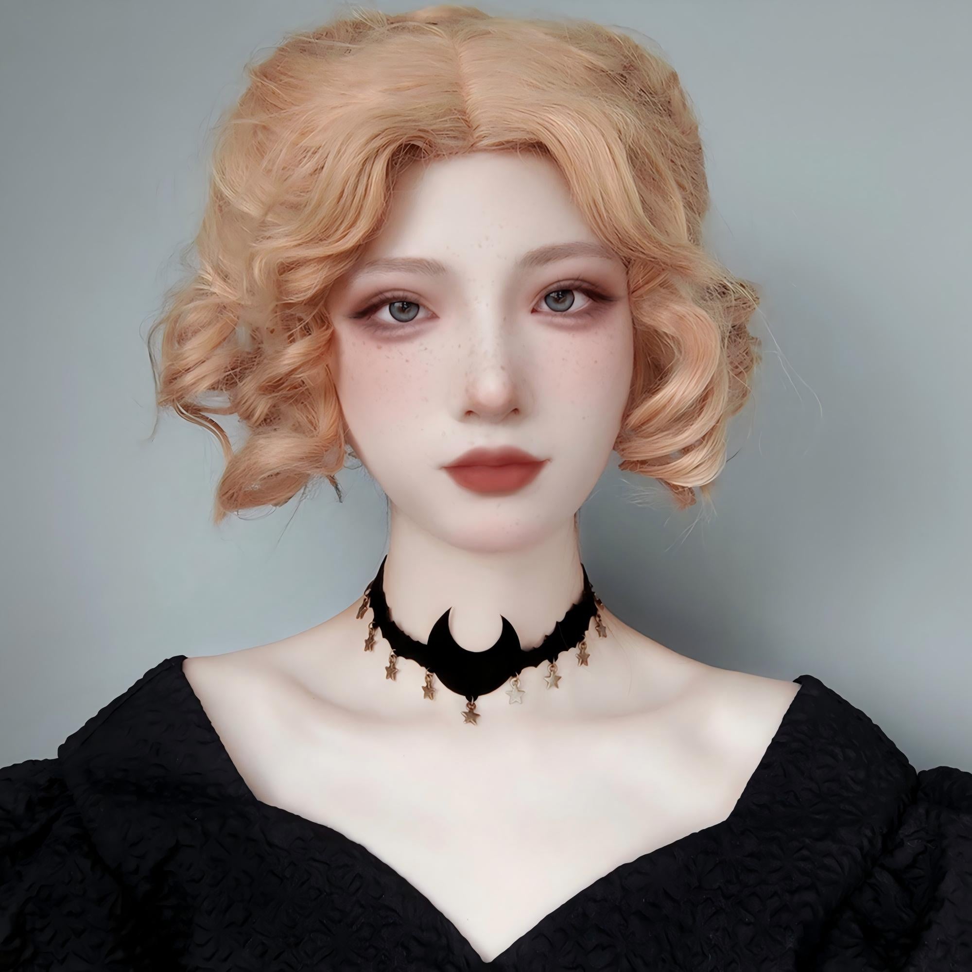 Halloween Black Bat Silhouette Choker Necklace | Antique Gold Star Charm Fringe Scallop Edge Ribbon Tie Vampire Witch Dark Costume Jewelry